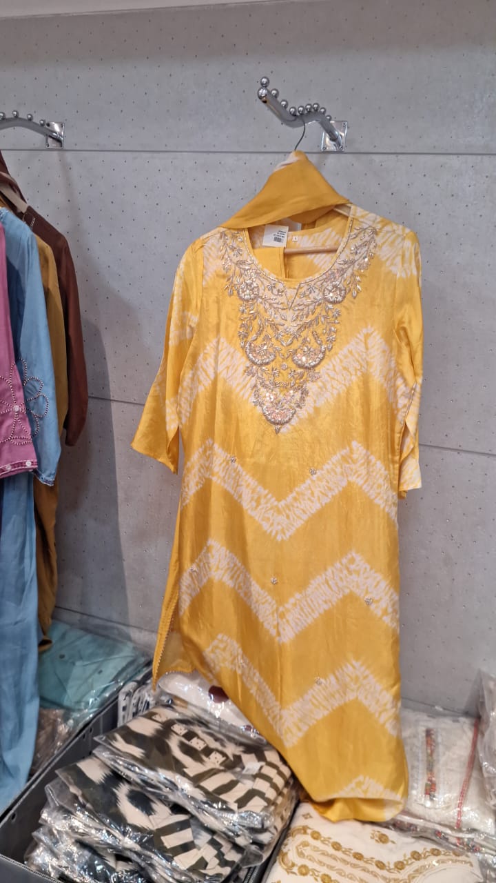 Yellow lehriya silk suit