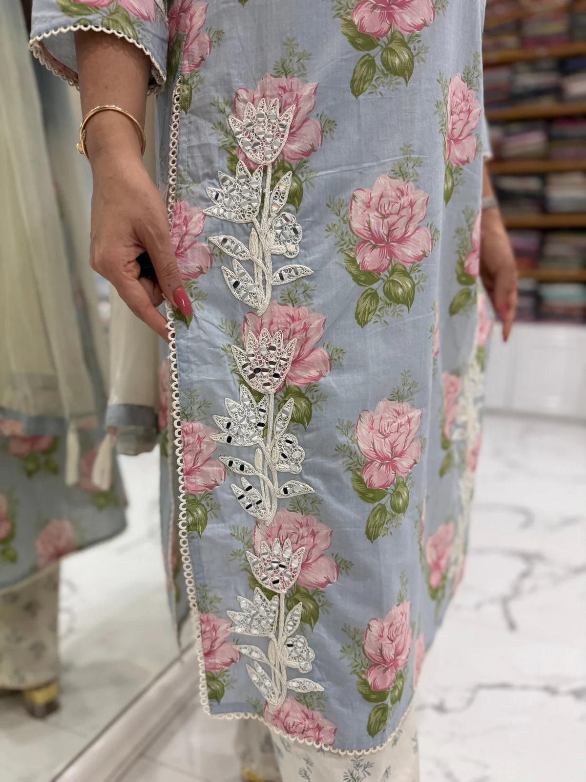 Floral blue cotton adaa suit