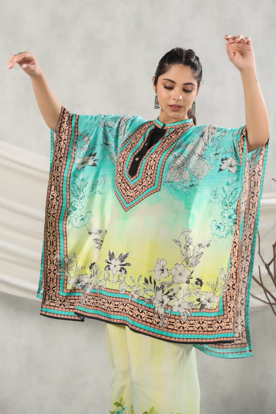 Yellow greeny kaftan co ord