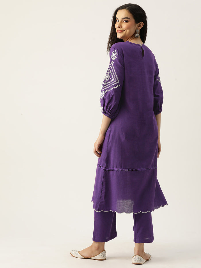 Purple / green cotton embroidery