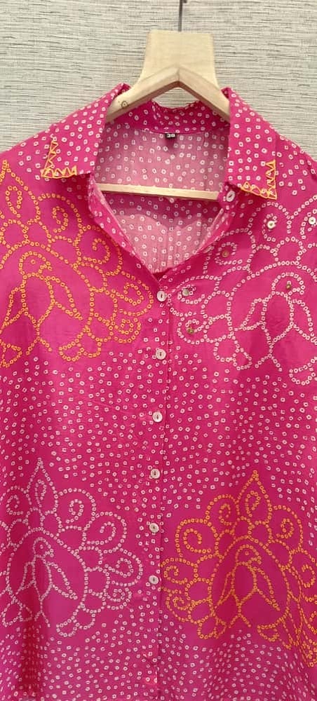 Pink Bandhani crepe skirt