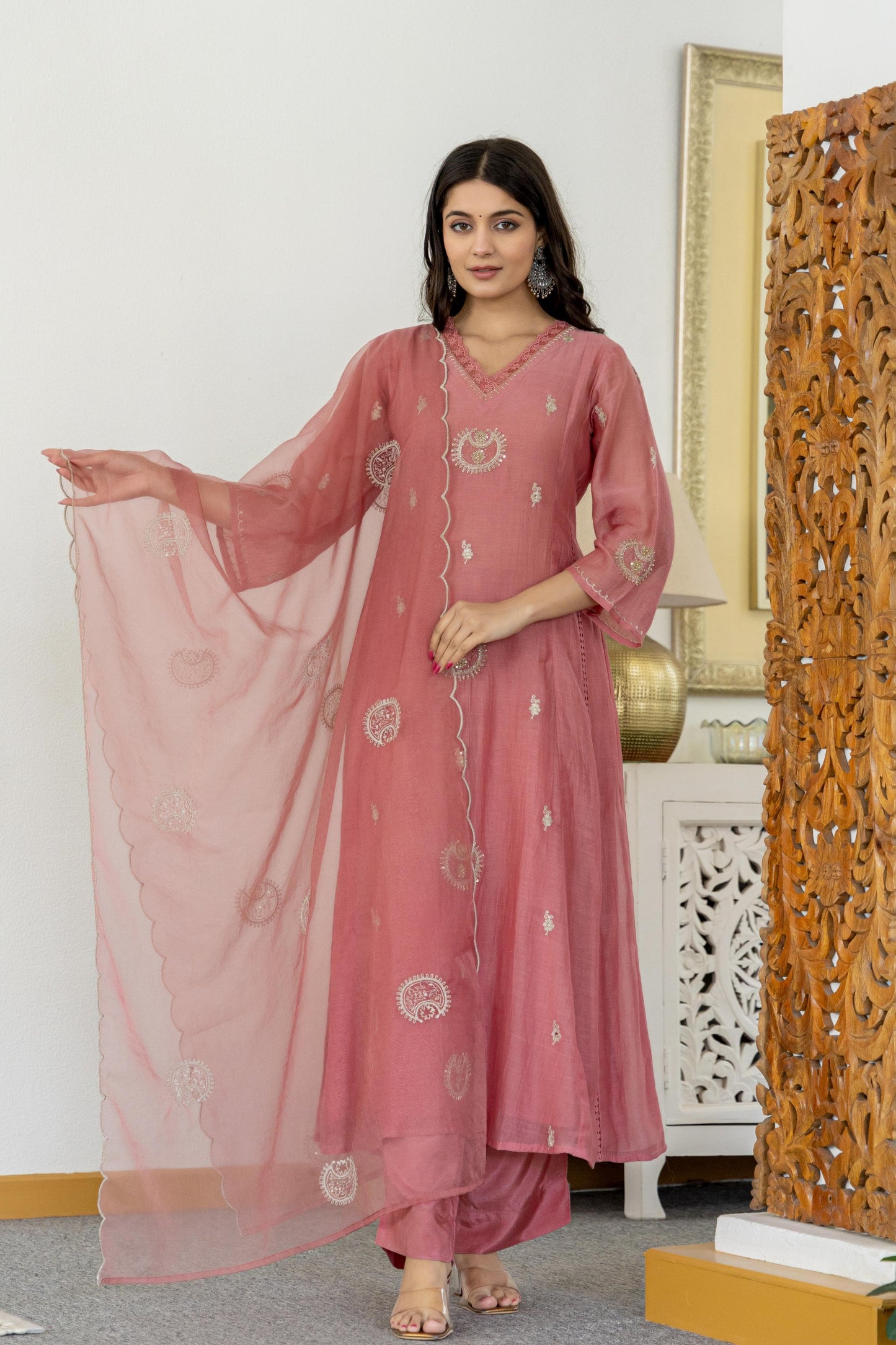 Nude pink mul chandari suit