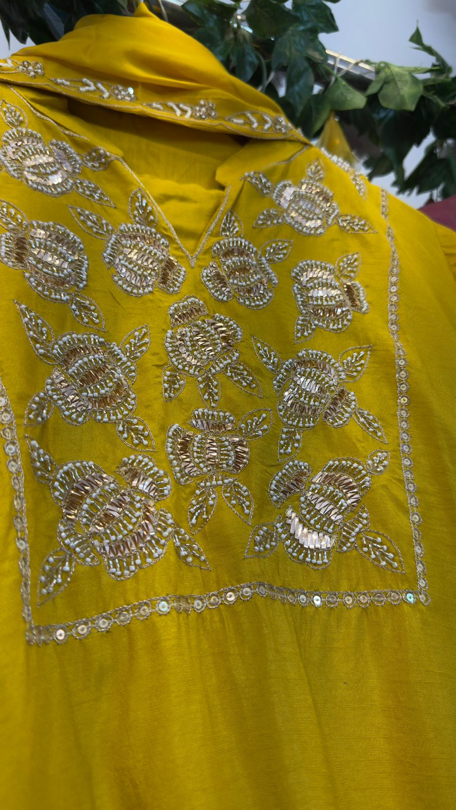 Premium silk straight suit with pants and soft organza Dupatta