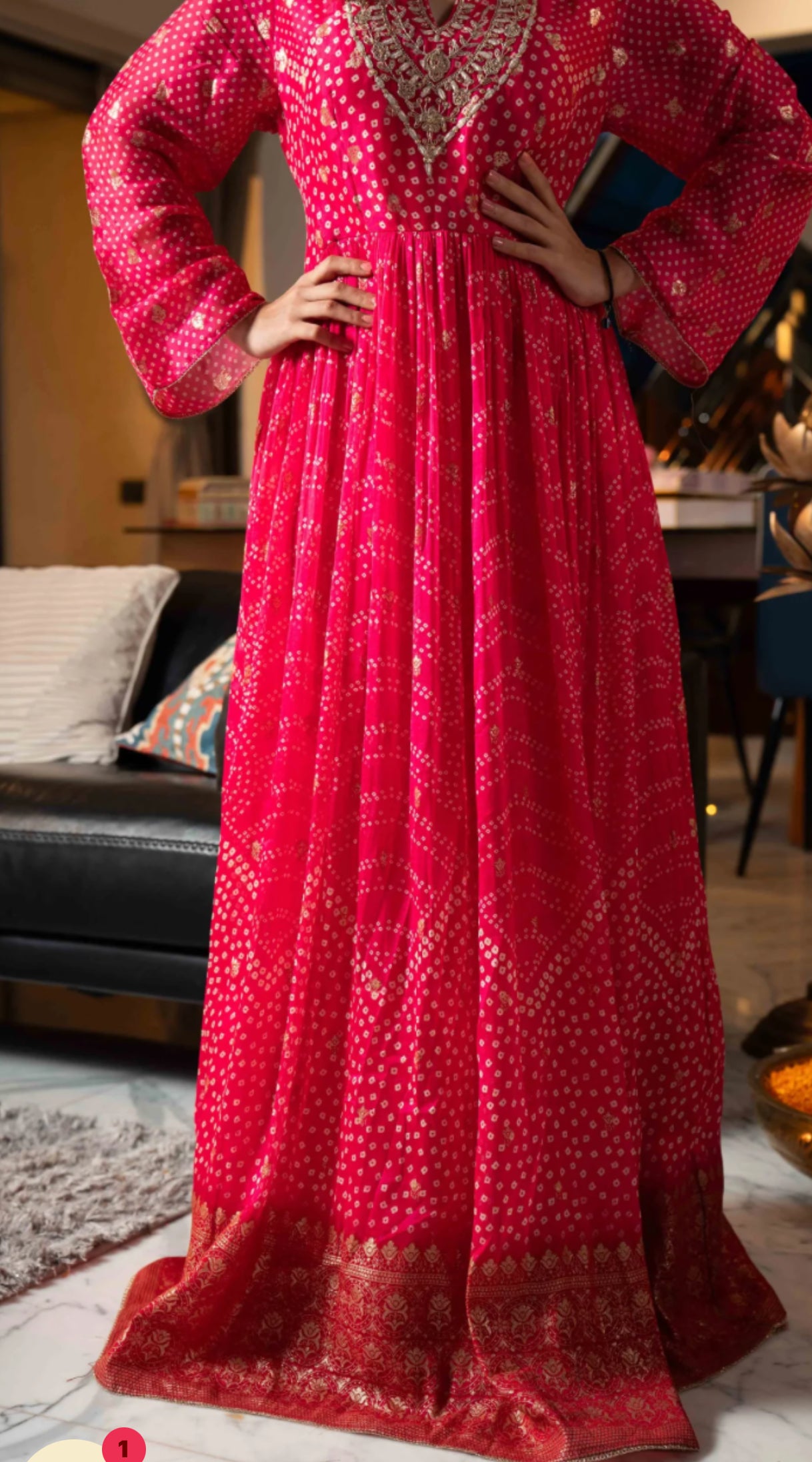 Pink Organza Festive Wear Anarkali gown