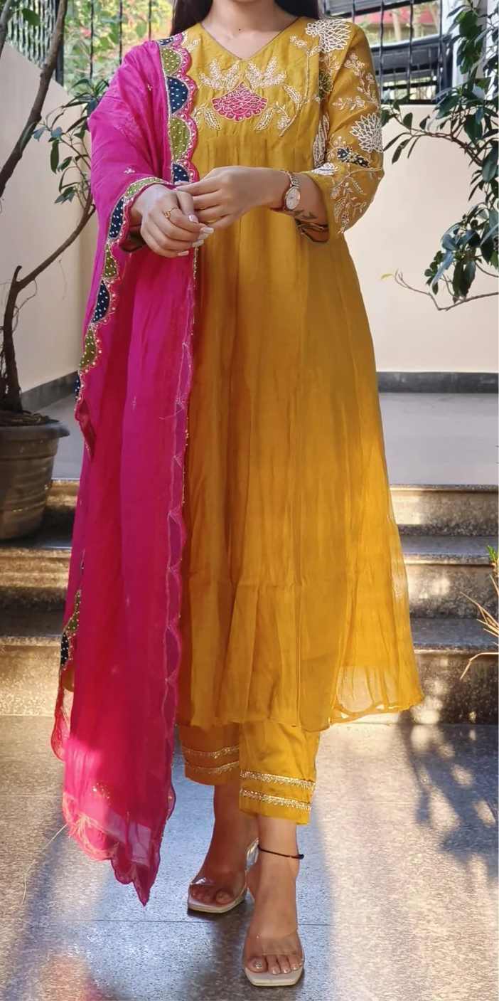 Premium hand work mul chandari Anarkali