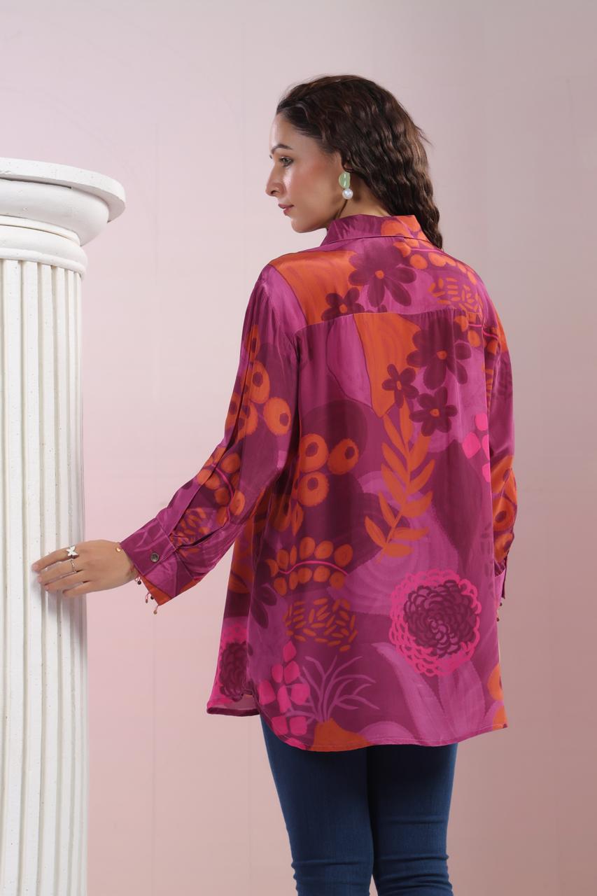 Pink digit print crepe top
