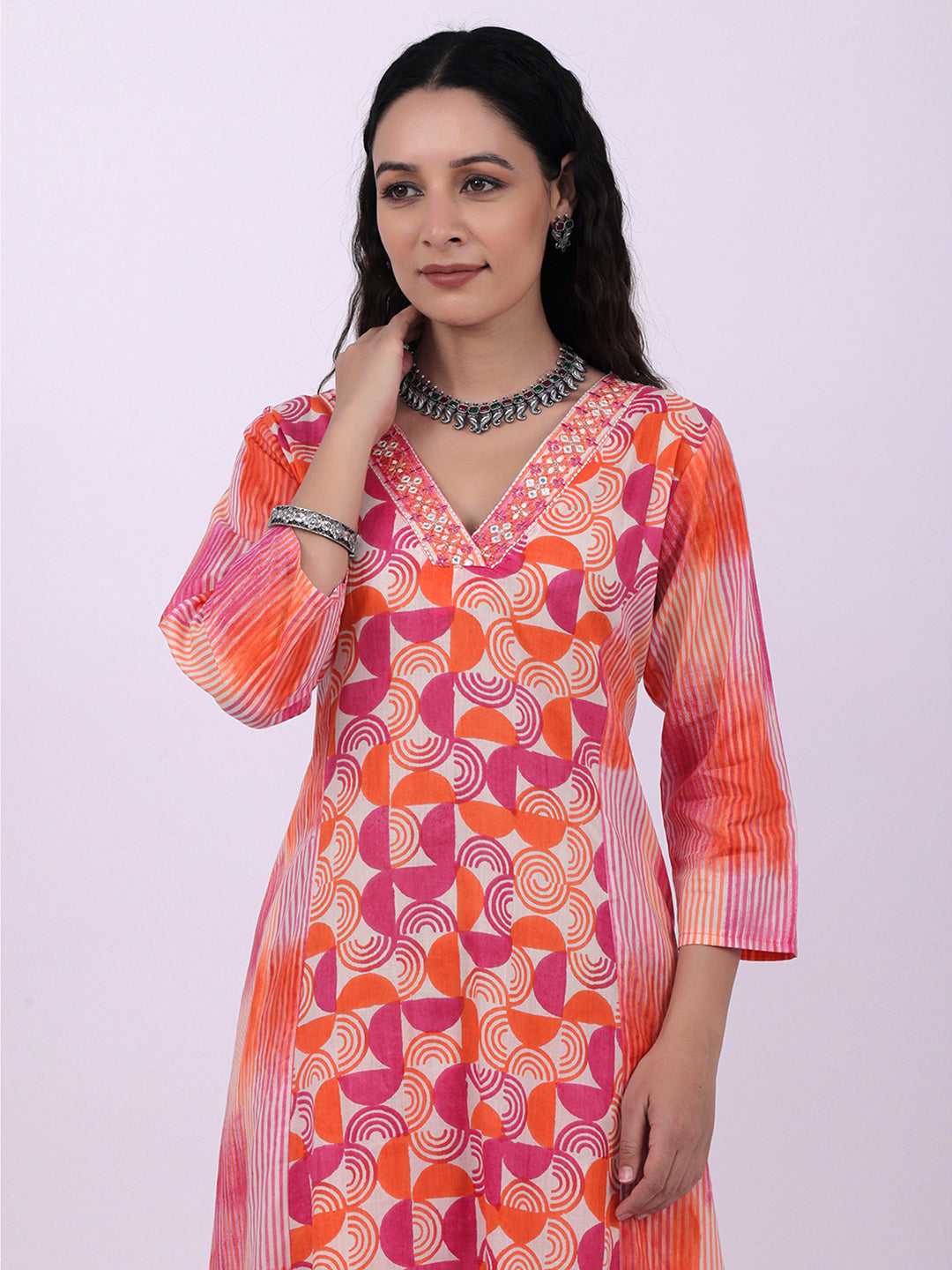 Aline pink and green shades kurta pant