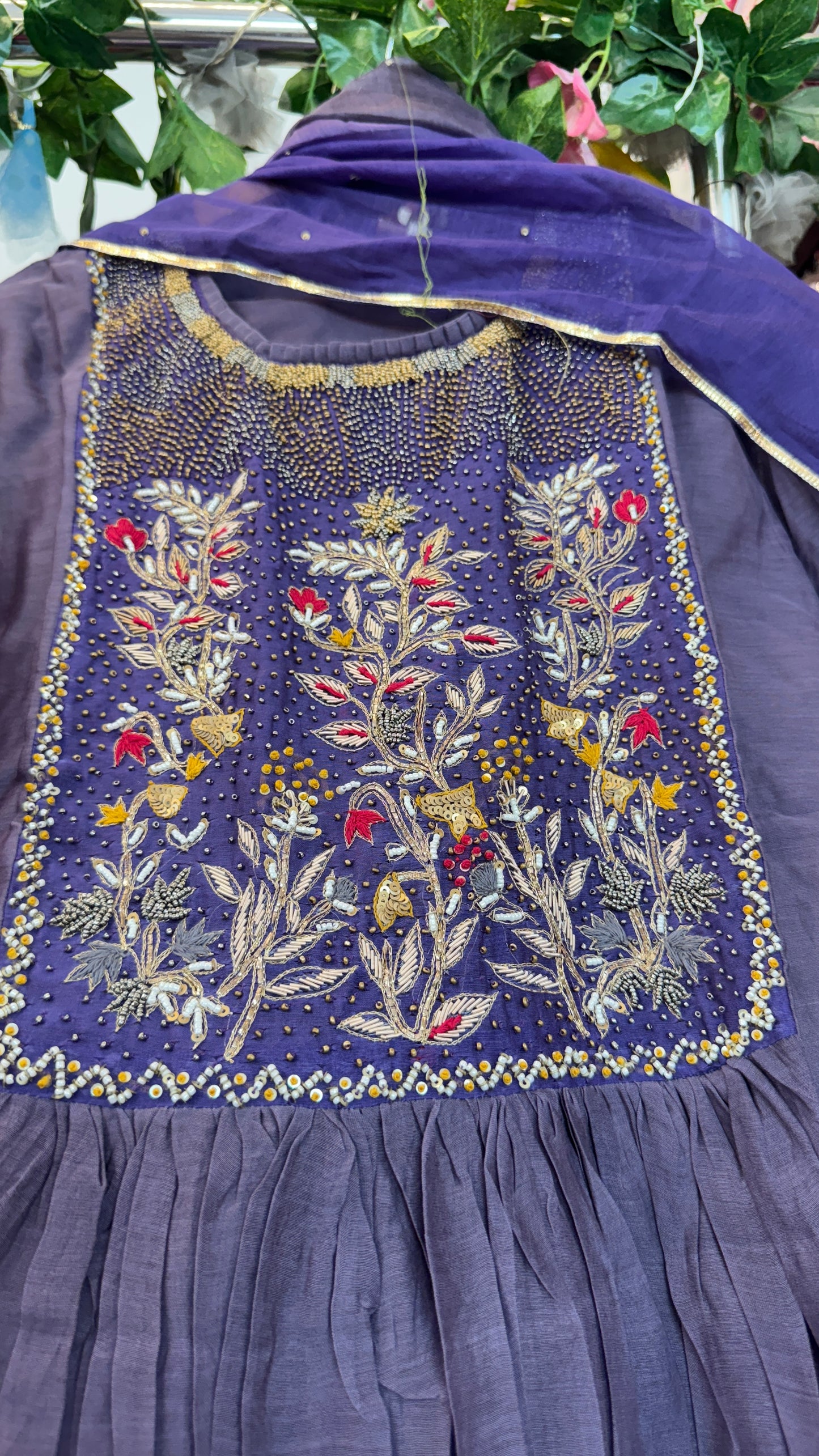 Ombré mul chandari with heavy neck embroidery