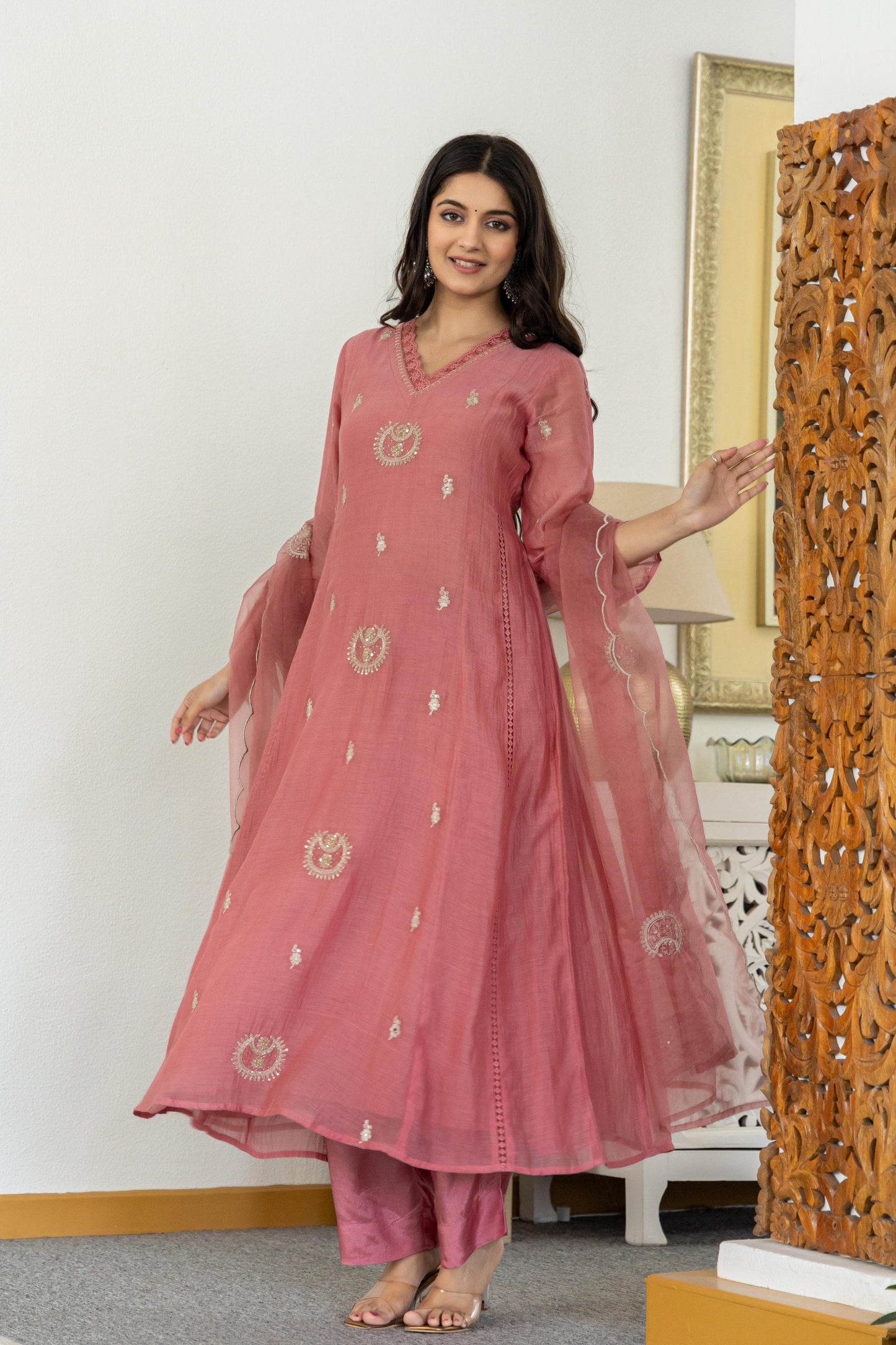 Nude pink mul chandari suit