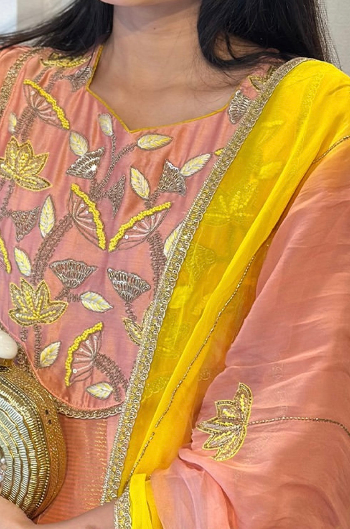 Lotus Hand work tissue Anarkali