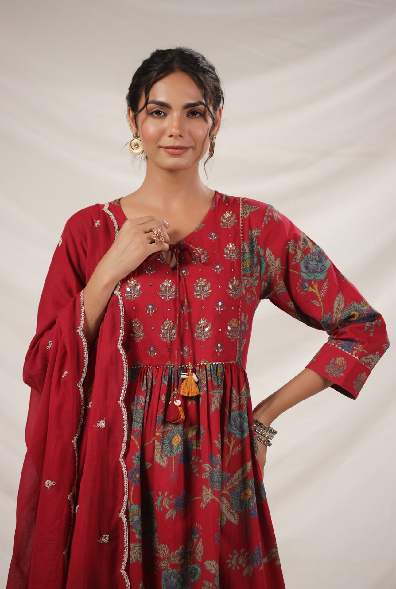 Marron flower hand block cotton