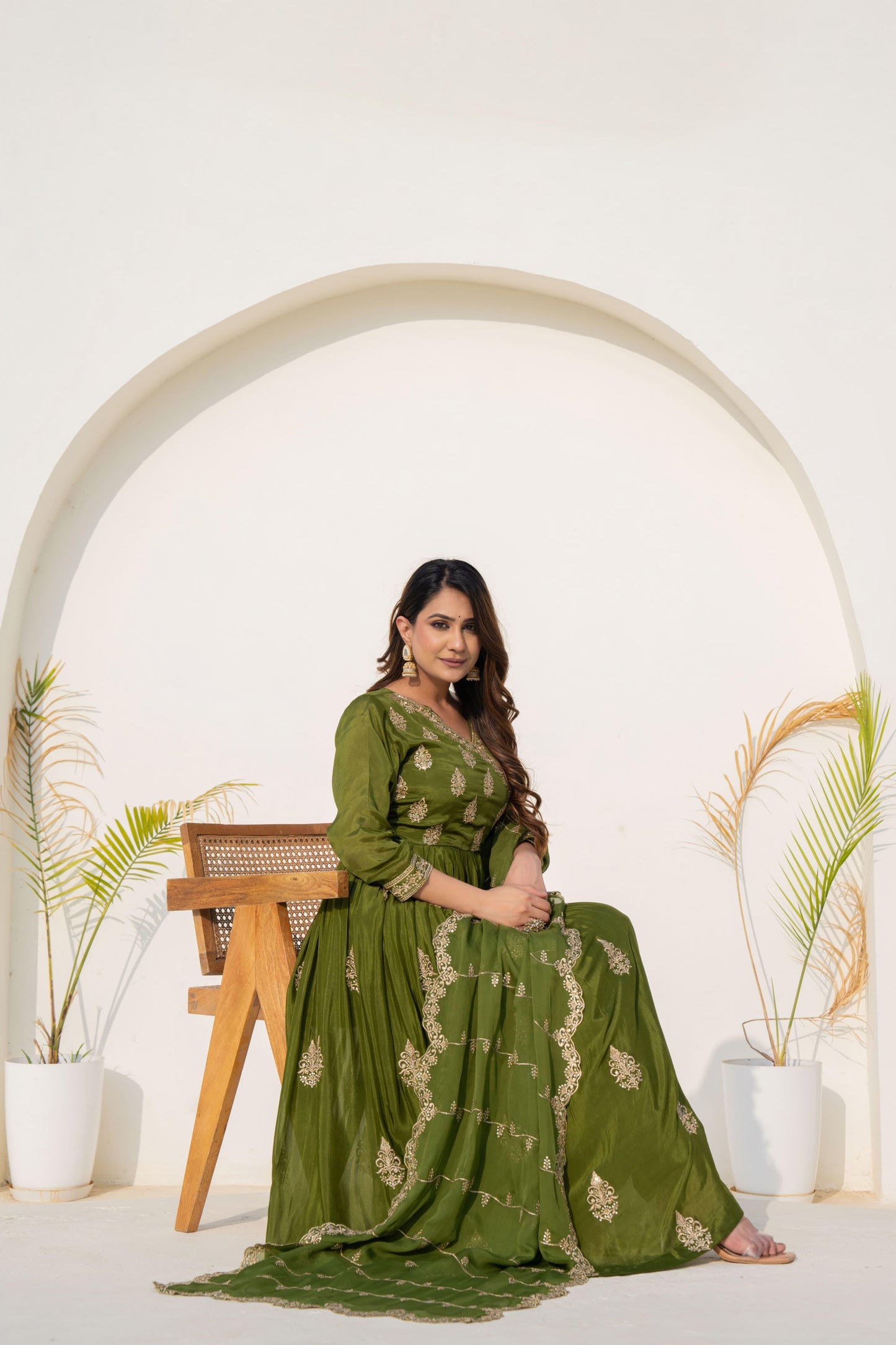 Mehendi green silk Anarkali