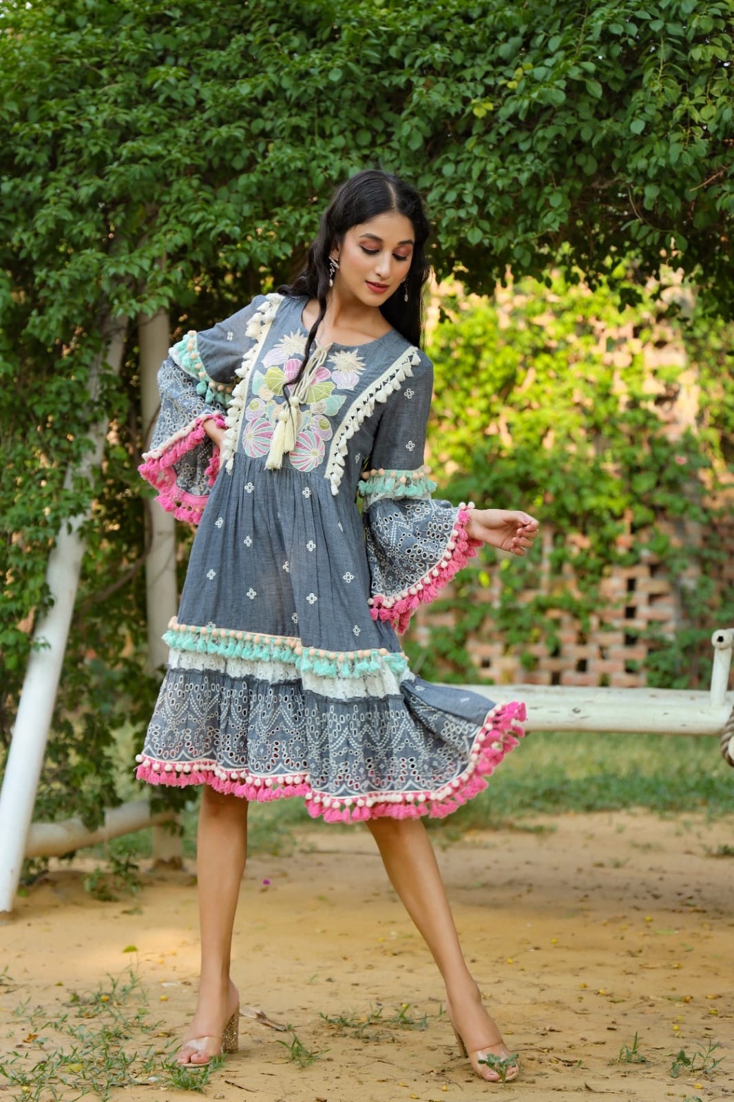 Demin cotton tassel dress