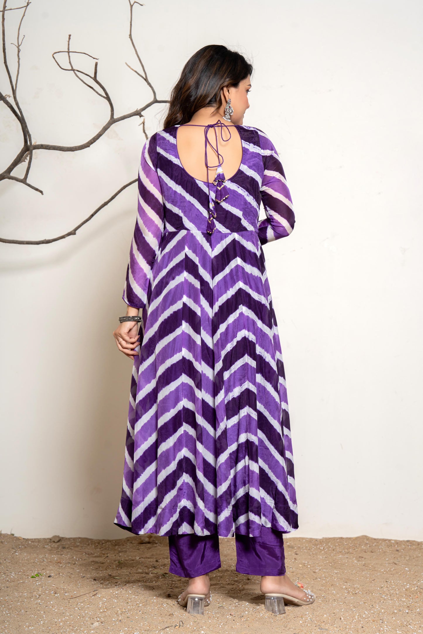 Purple lehriya crepe Anarkali