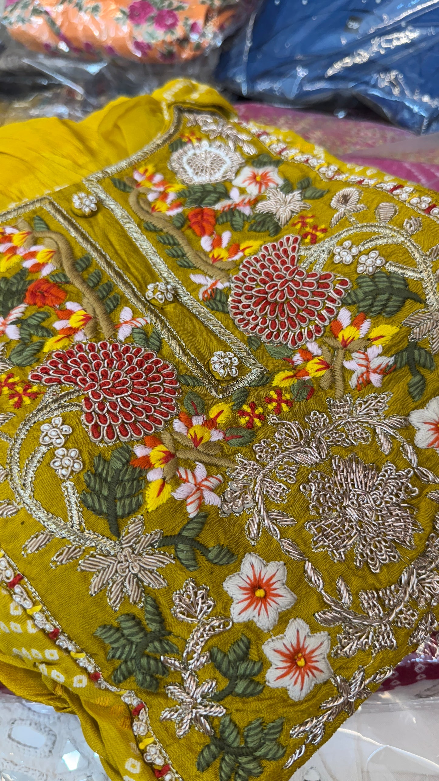 Hot Pink & yellow Bandhej Printed Georgette Silk Gown