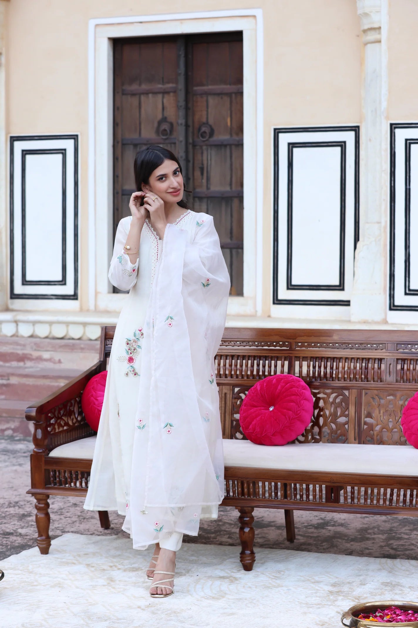 Mul chandari white gota suit
