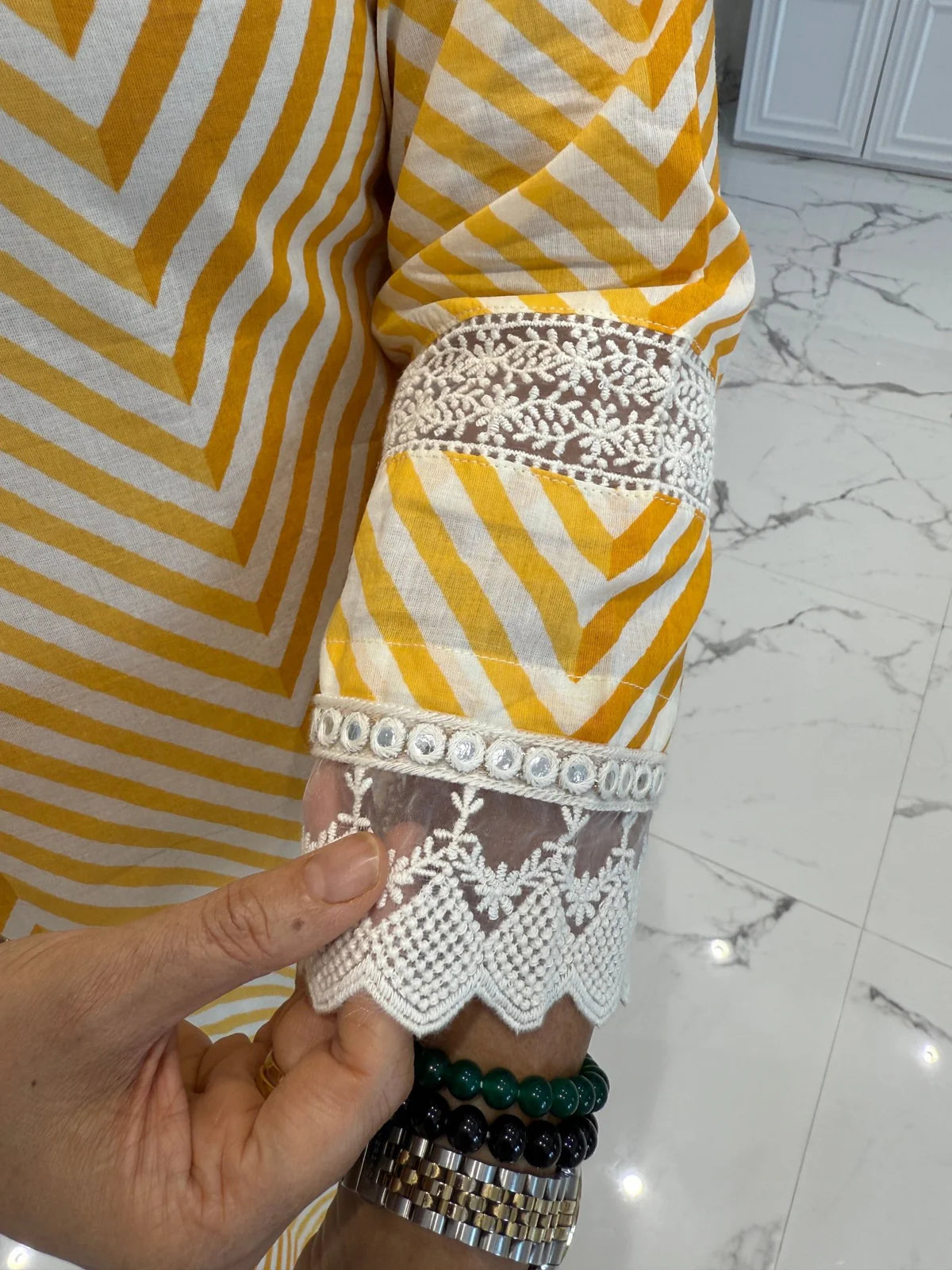 Phool yellow Leheriya cotton Set