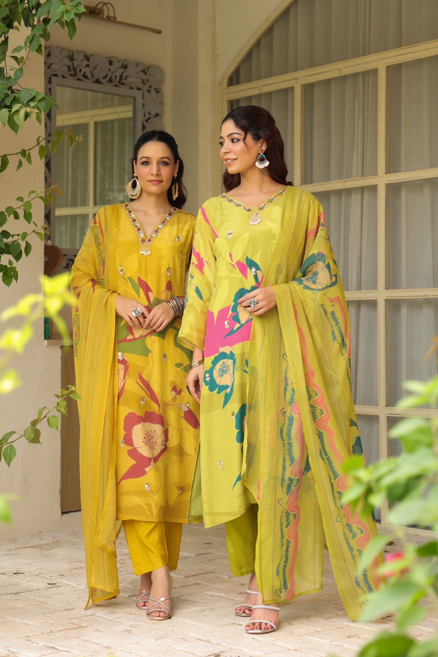 Yellow crepe with chiffon Dupatta and chiffon dup cotton lining