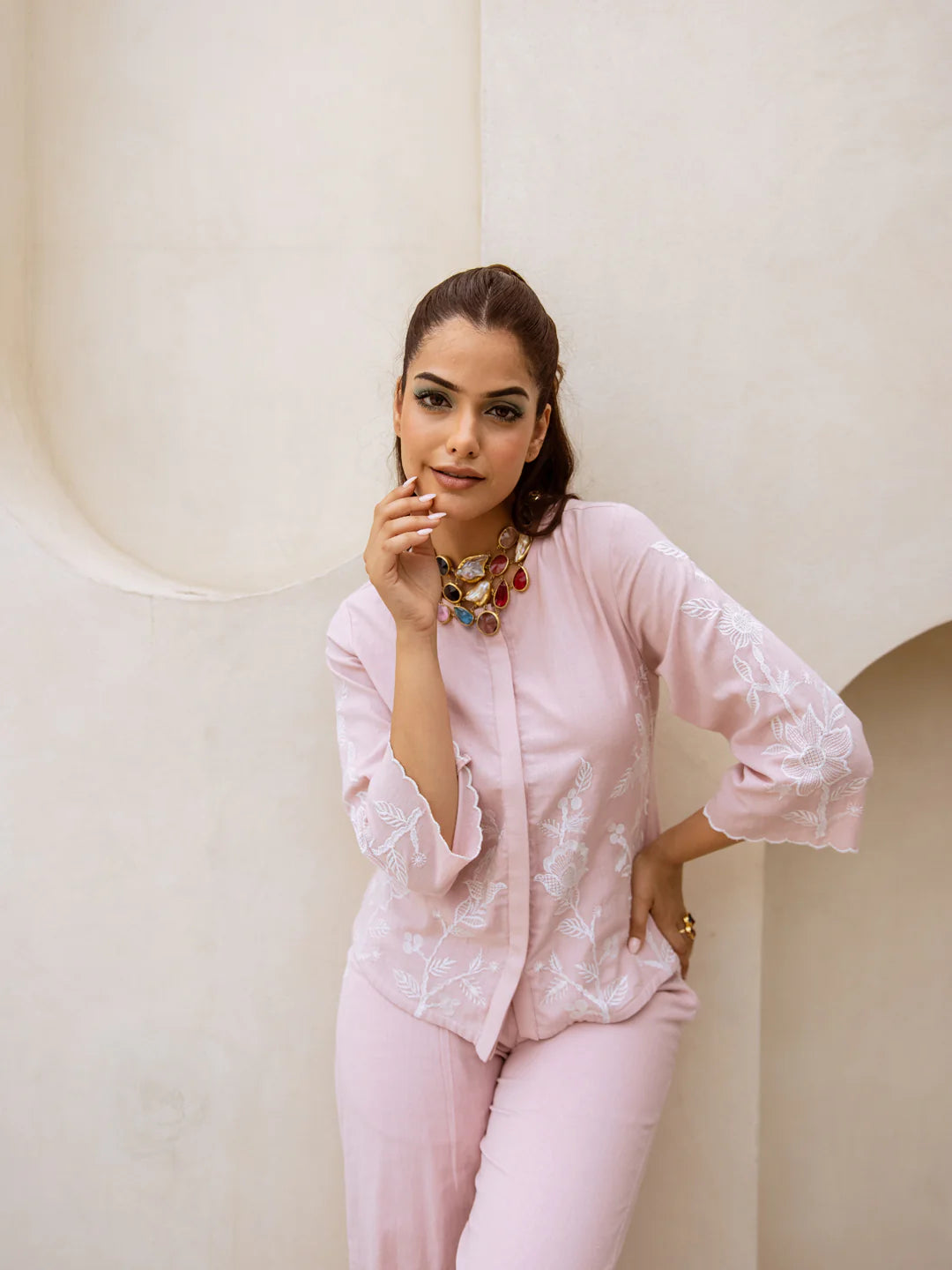 Mia pink embroidery co-ord set