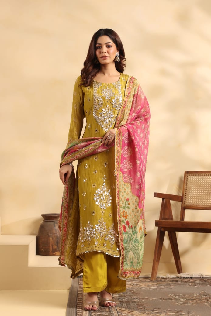 Gota crush tissue Aline suit with organza tissue dip & Santoon pants