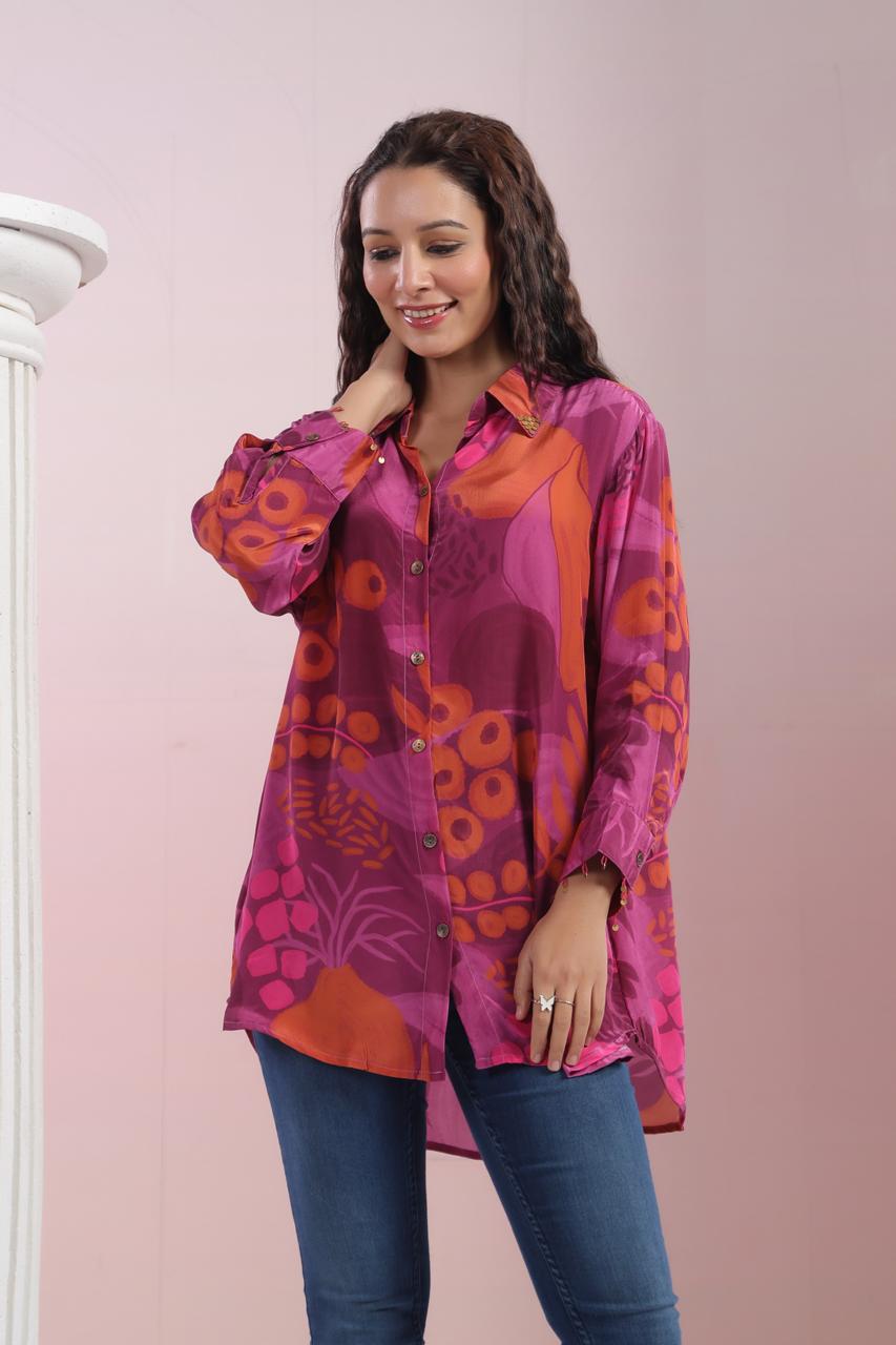 Pink digit print crepe top