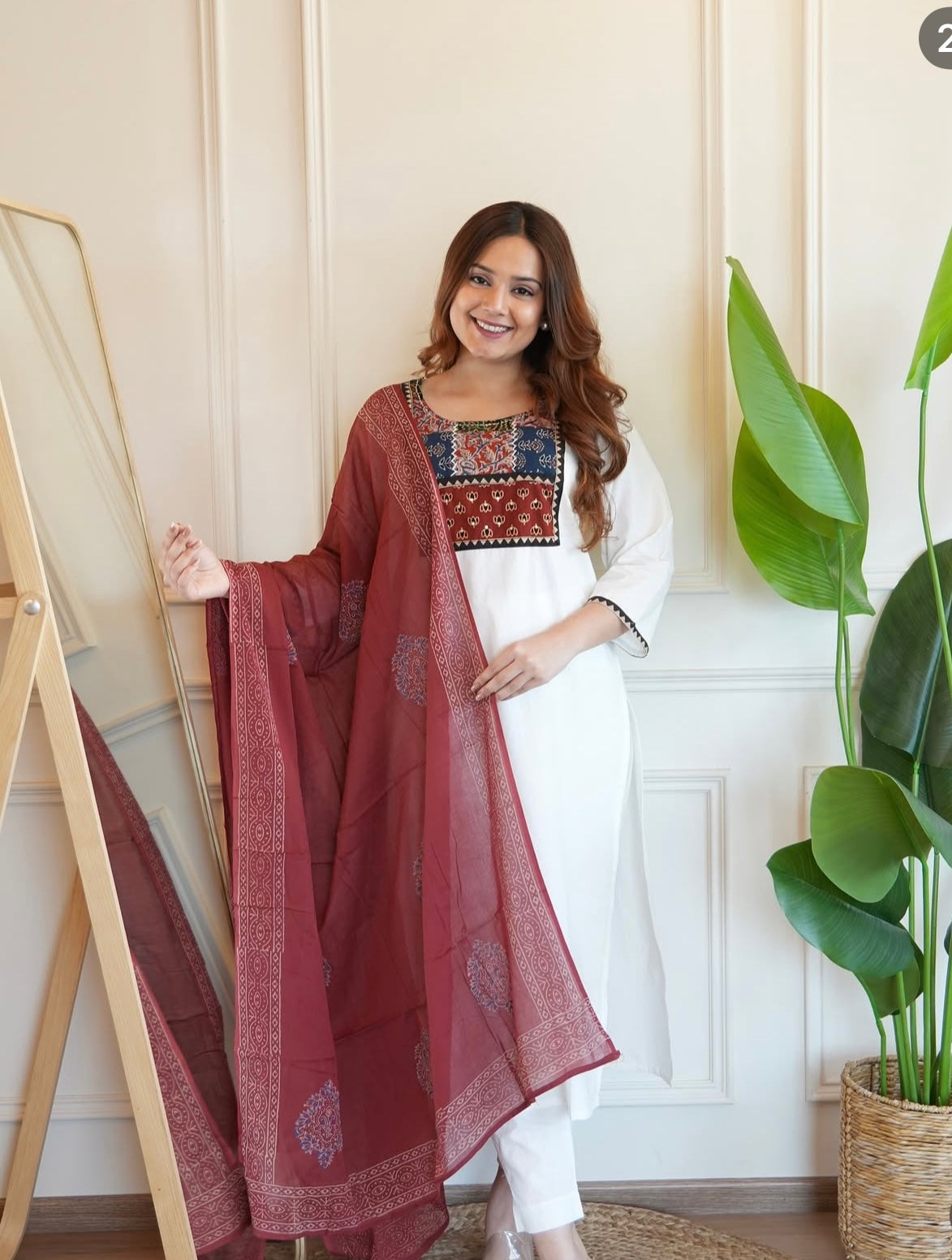 White kutch ajrakh cotton Set