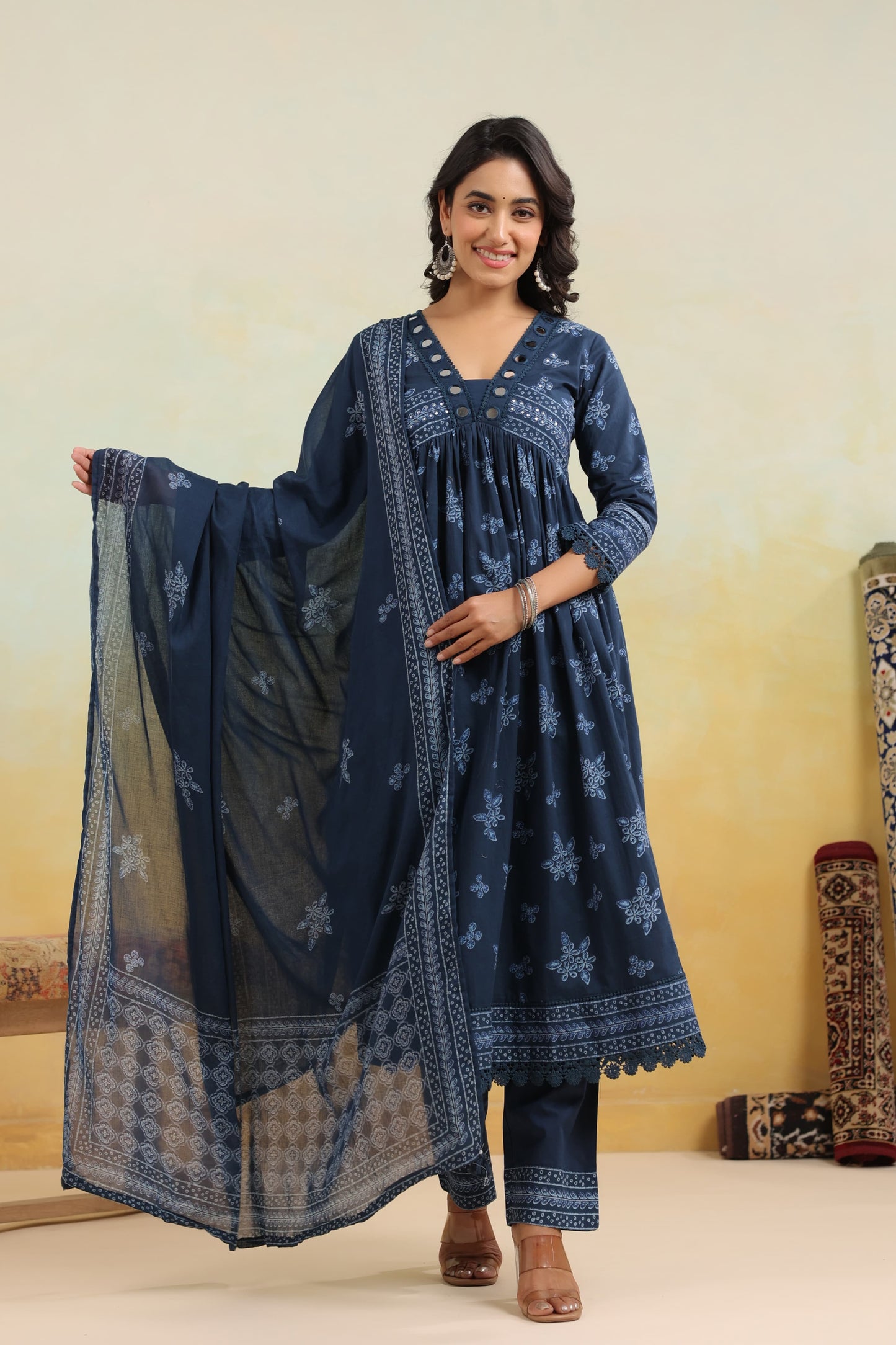 Navy blue premium cotton Anarkali