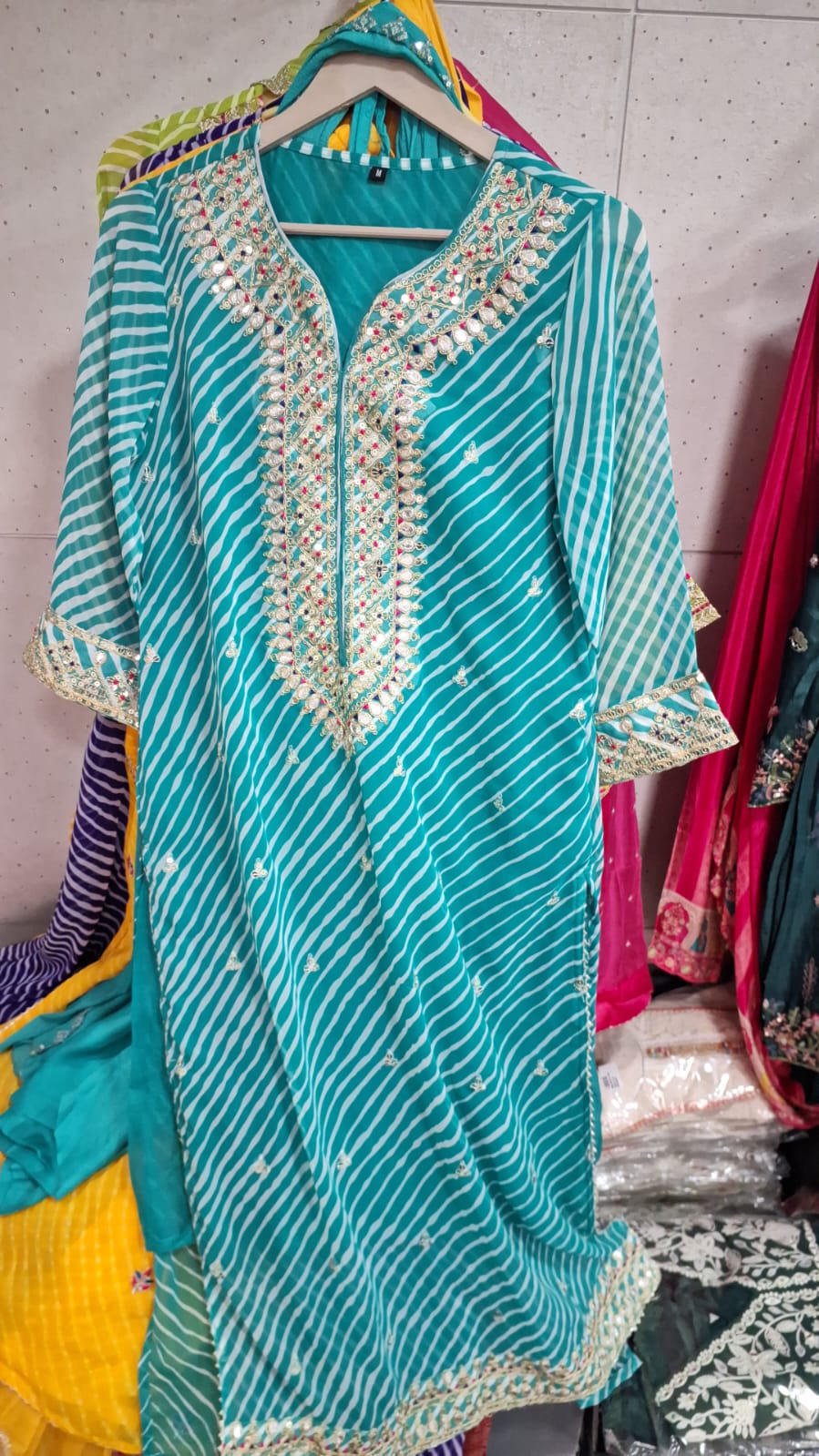 Rama blue Georgette lehriya straight suit