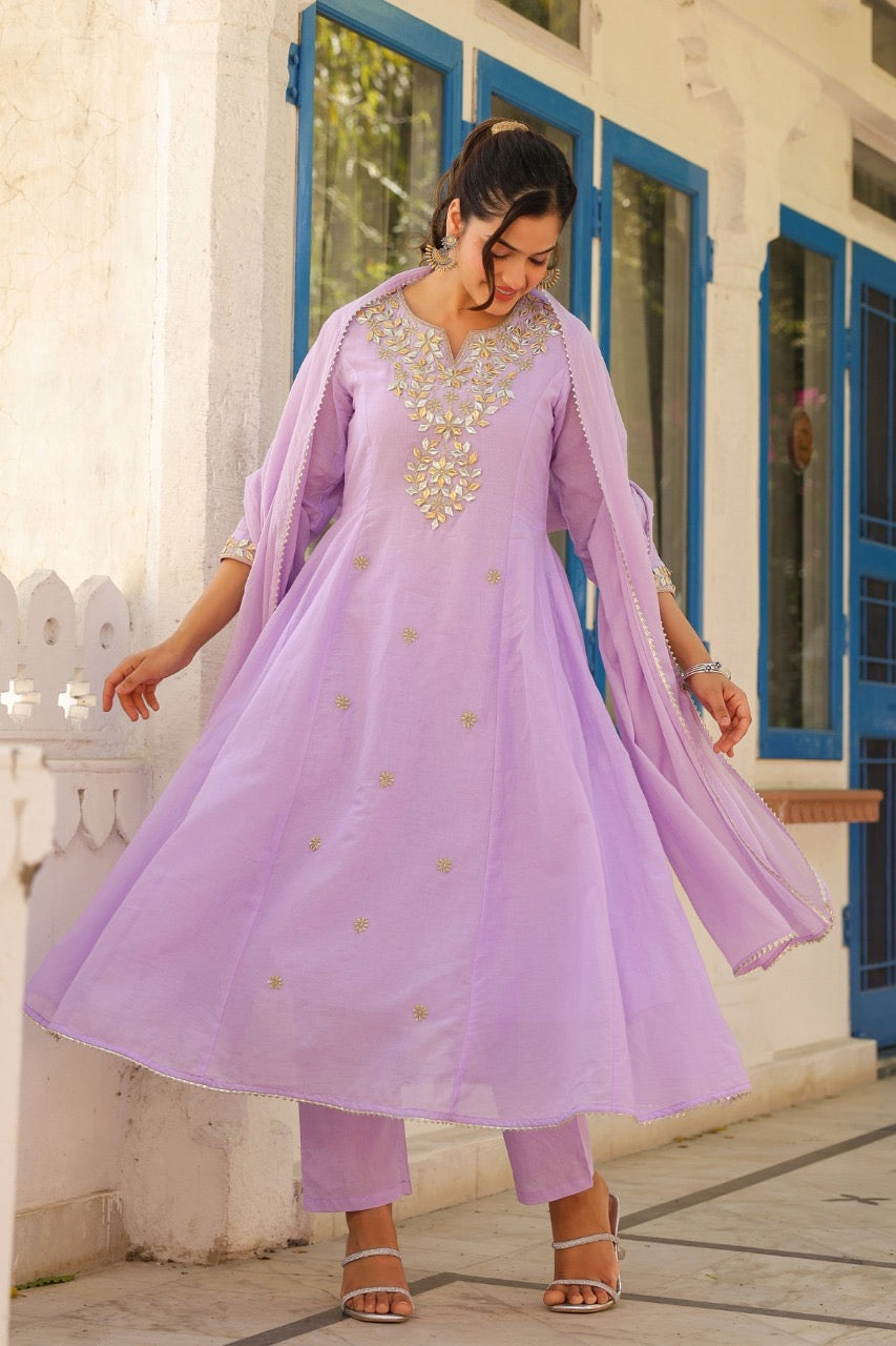 Lavender gota mul cotton Anarkali