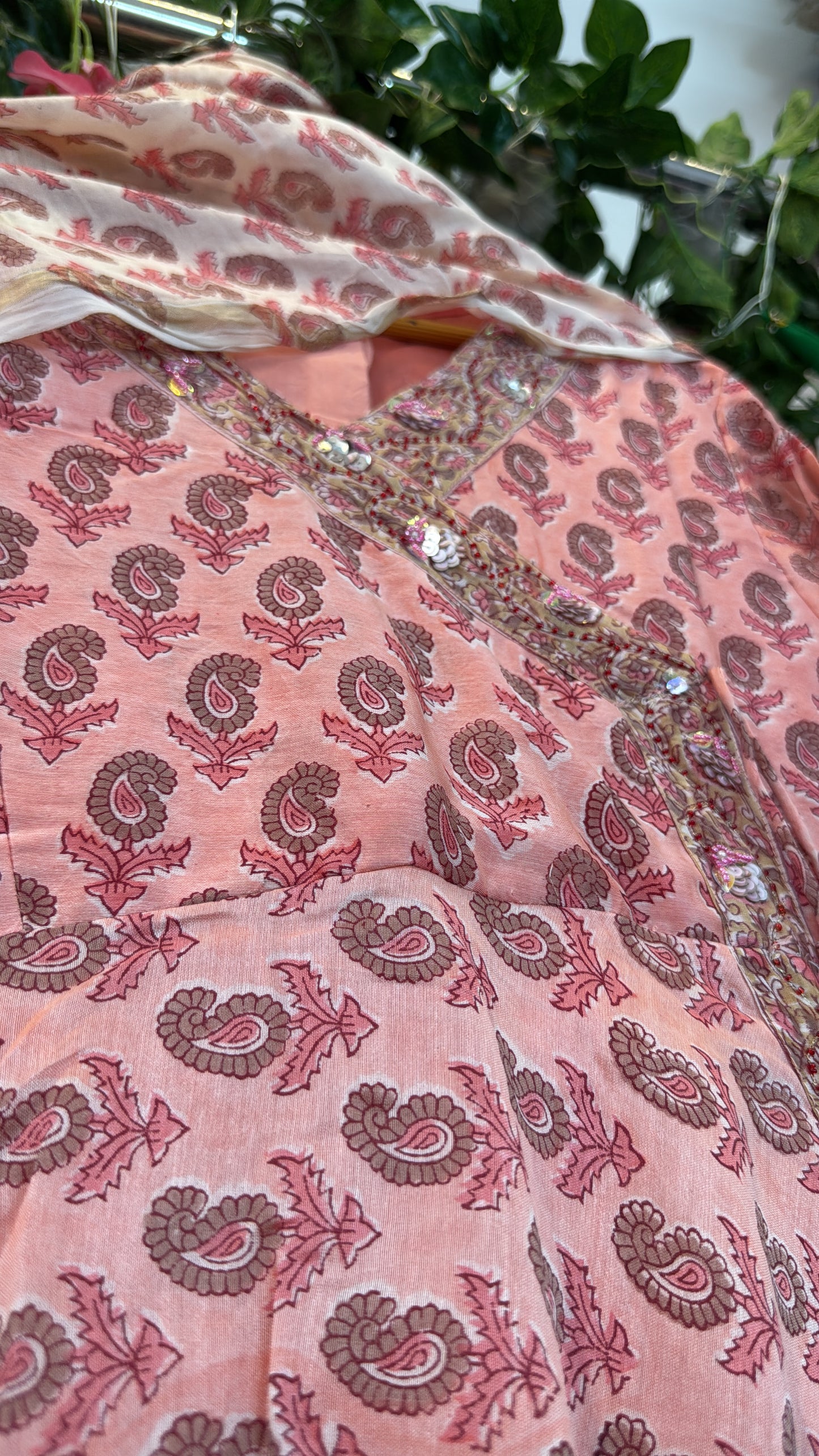 Peace hand block chandari Anarkali