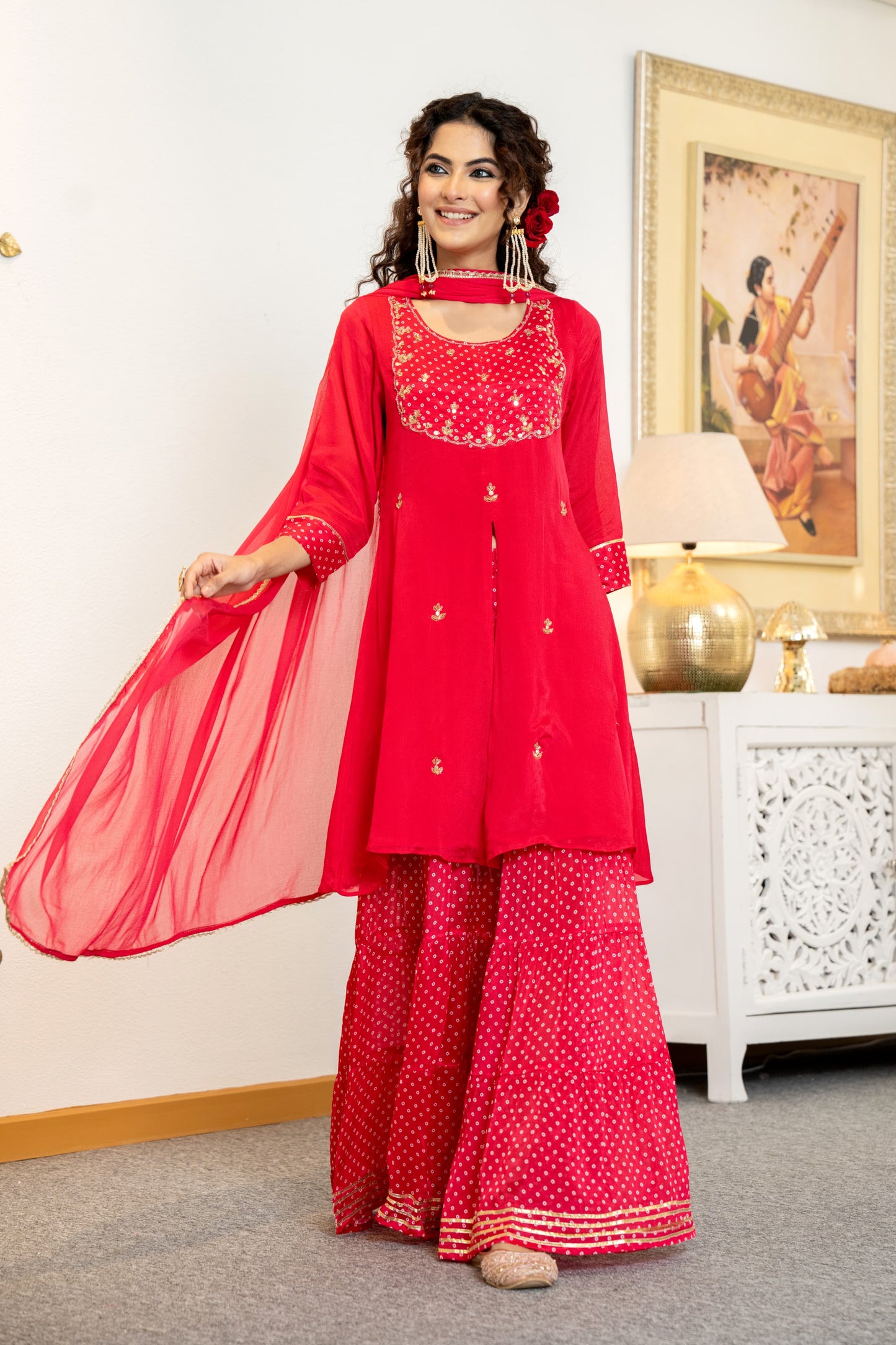 Red Bandhani divider set