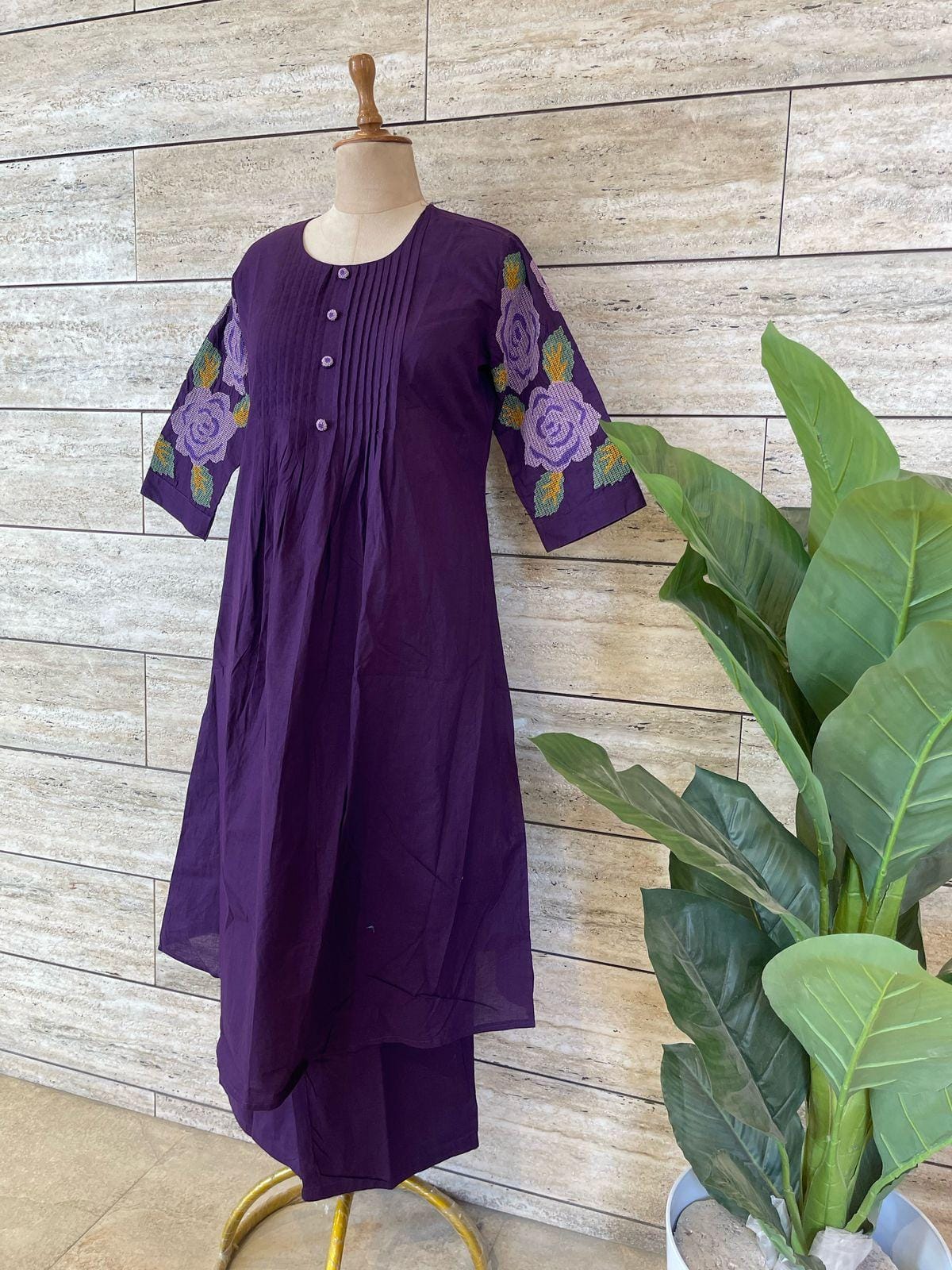Embroidery sleeves cotton kurta pant