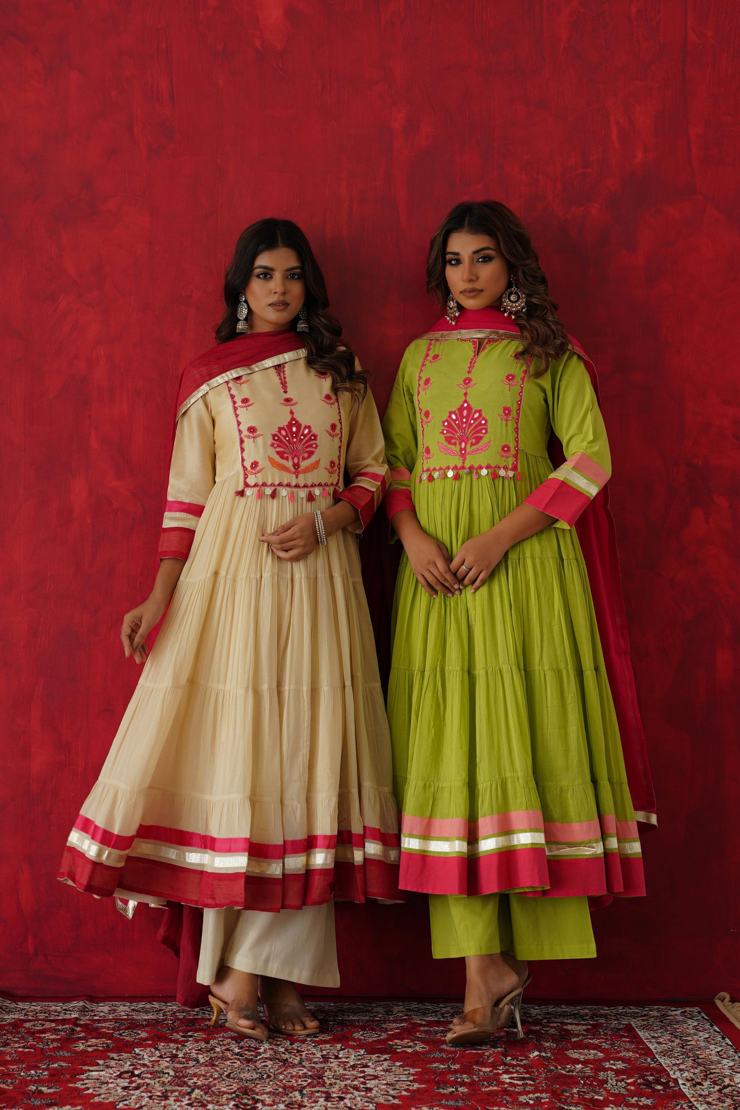 Pure Ivory mul cotton Anarkali with real mirror embroidery