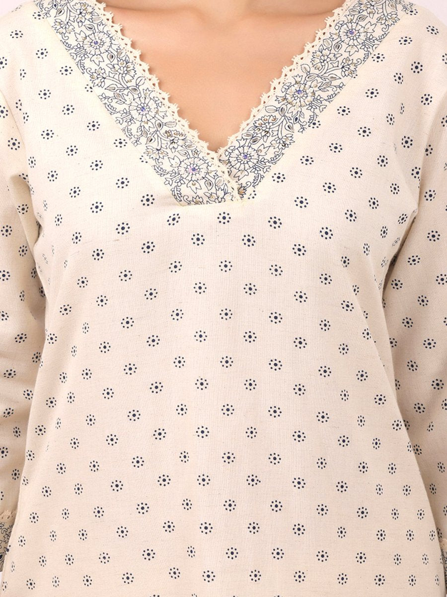 Cream flex cotton kurta pant