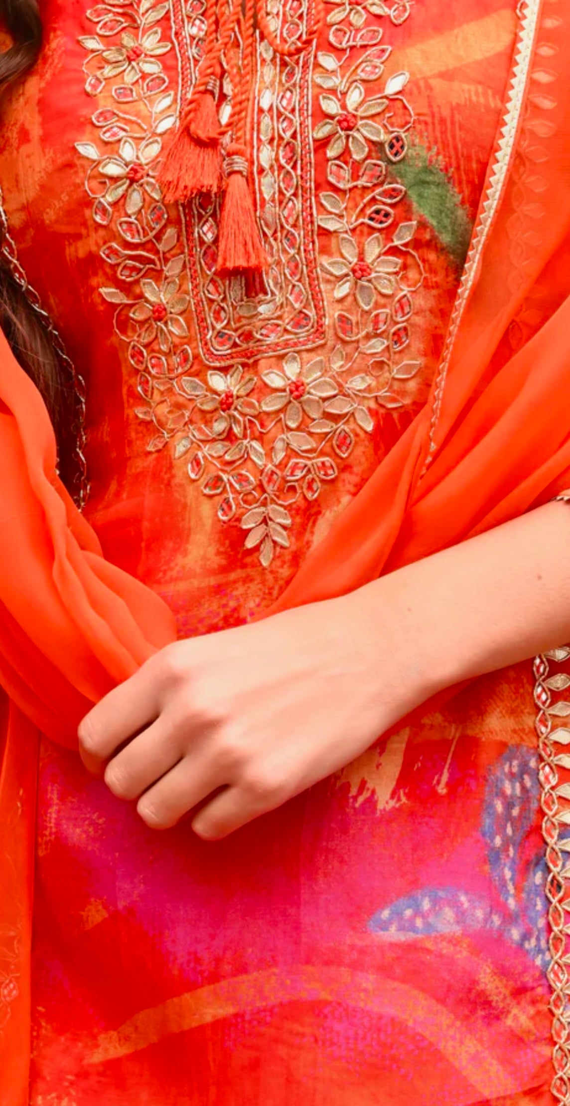 Orange muslin silk sharara