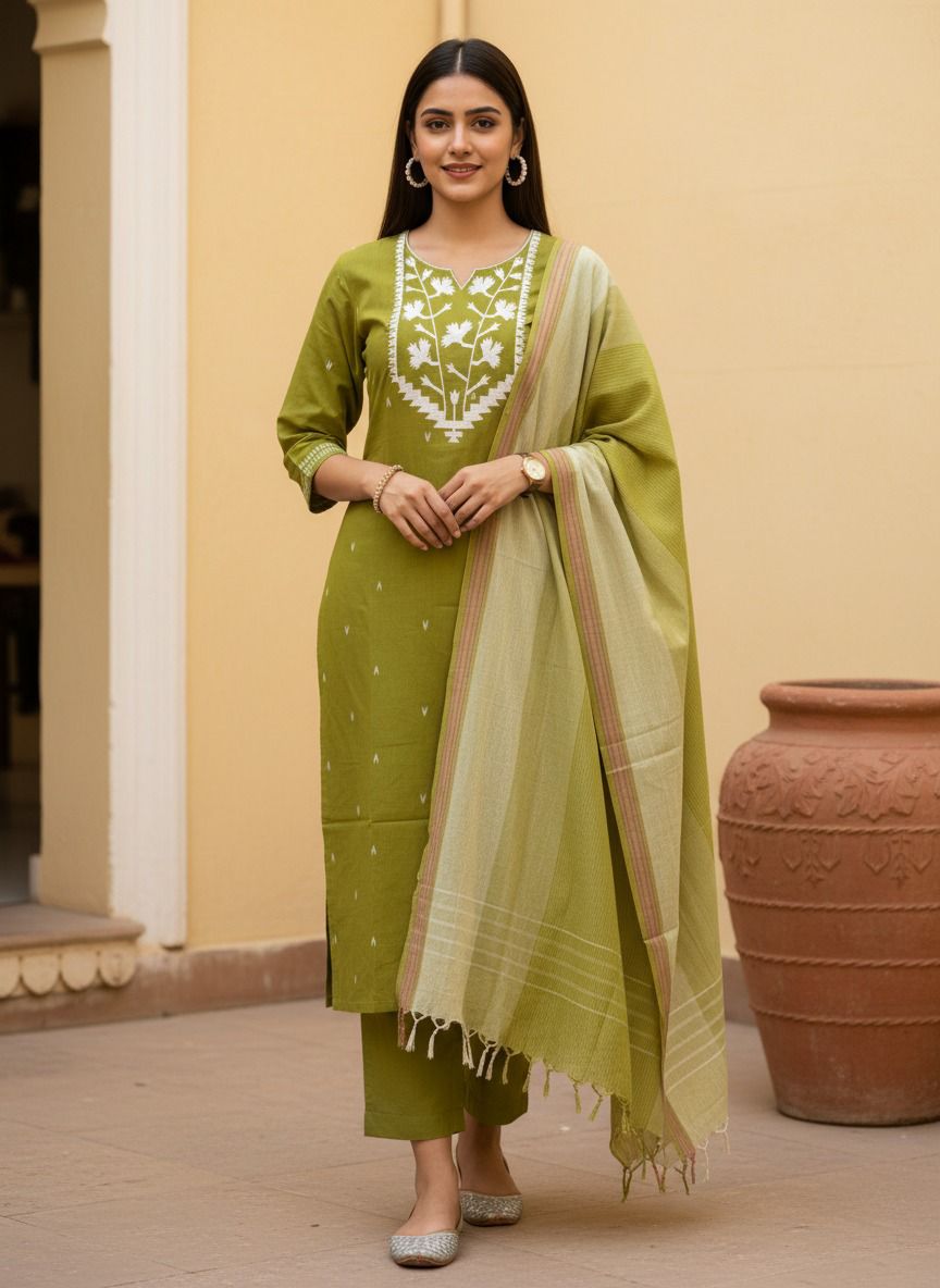 Green pure cotton Jamdani 3 pc suit (Copy)