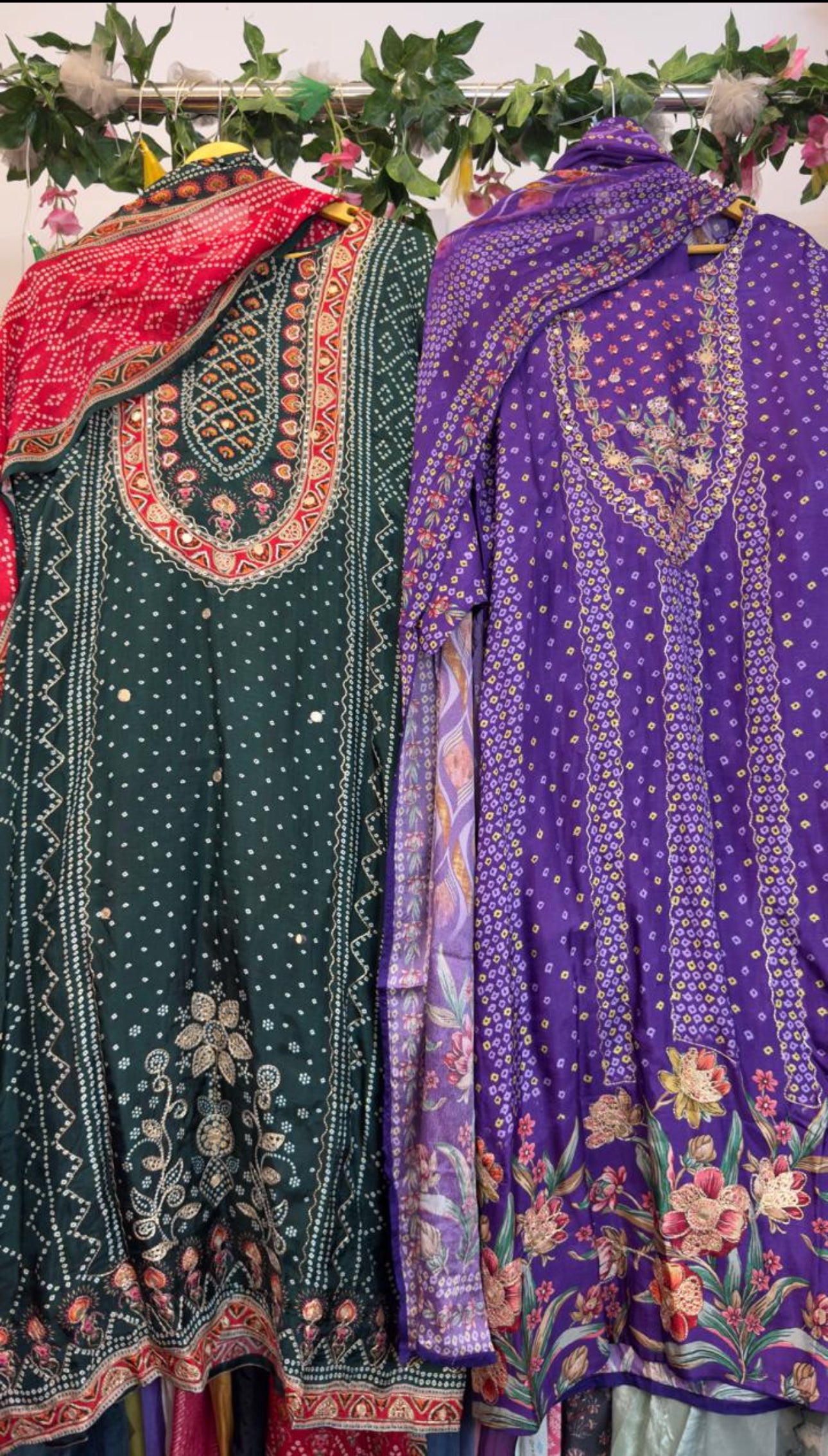 Bottle green Bandhani Russian silk suit