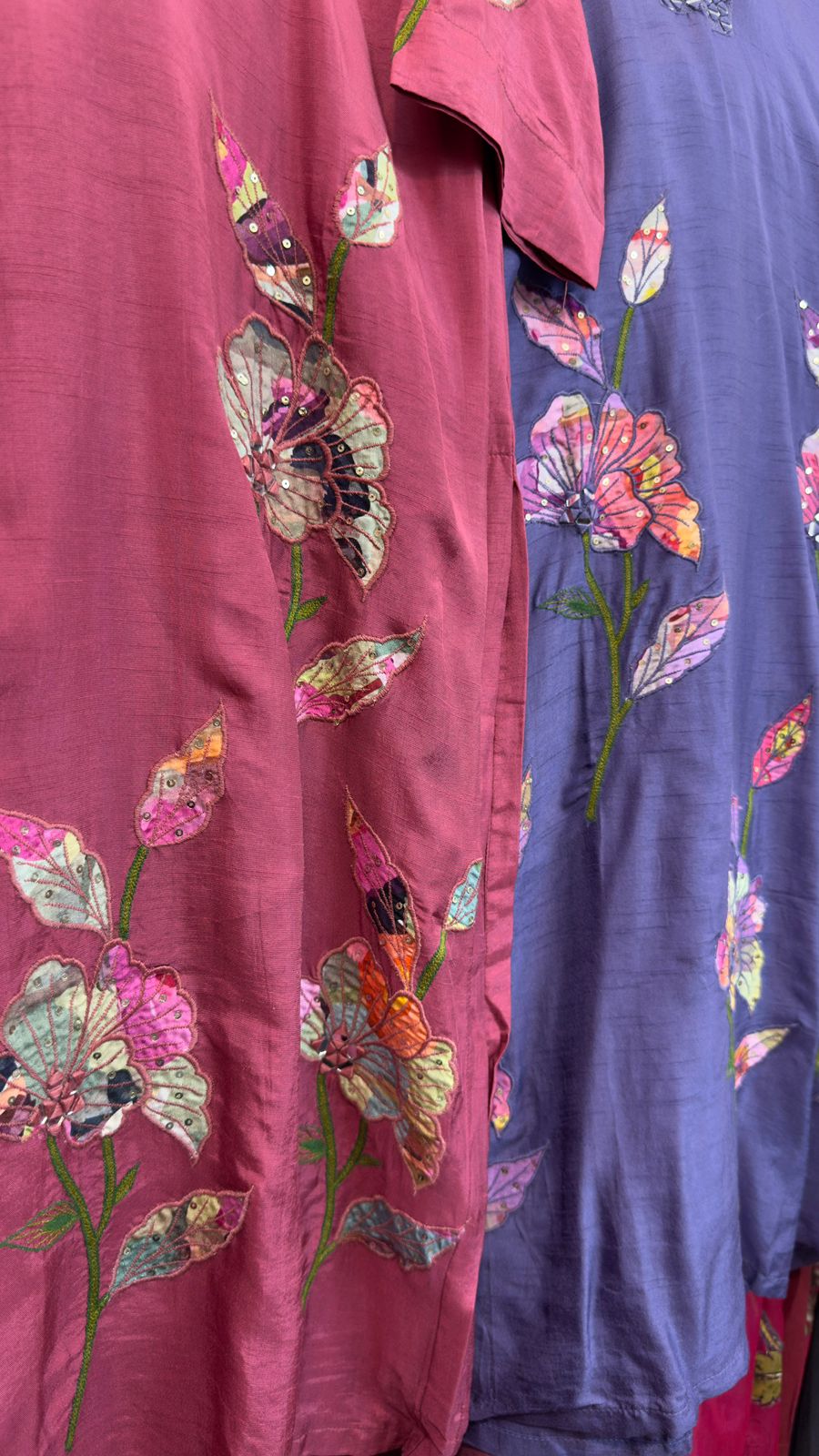 Blush pink V neck real mirror silk appliqué suit