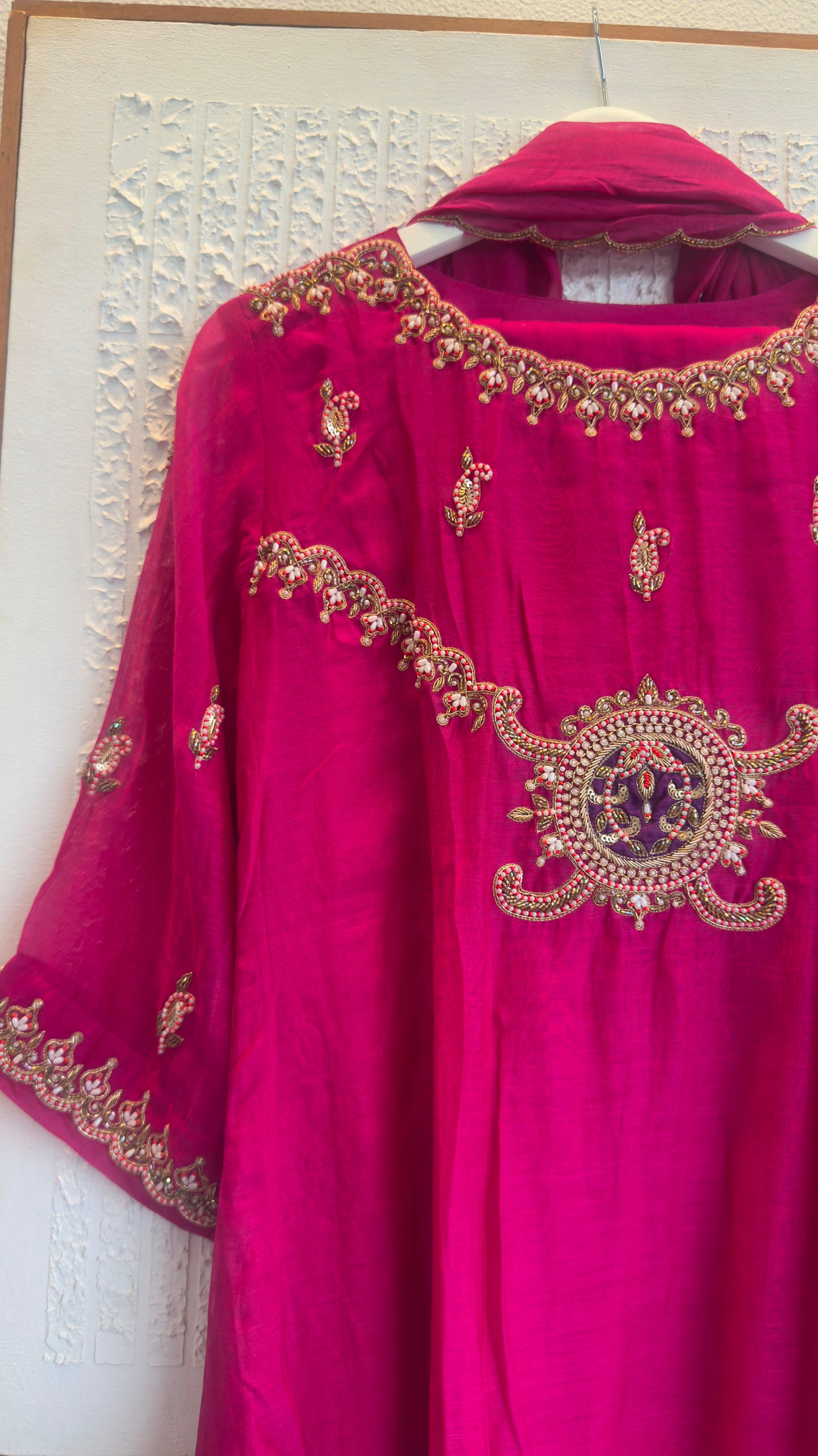 Pure mul chandari Aline suit with Zardari work