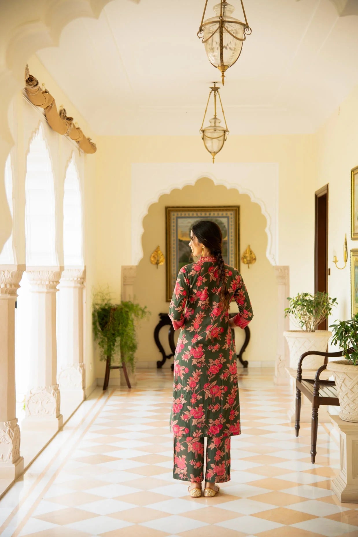 Bottle Green Printed Straight Kurta Pant Co-Ord Set
