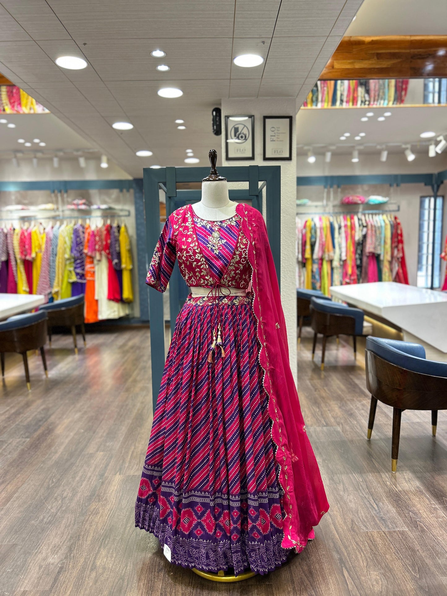 Lehenga Bandhani with gota silk blouse( orange & pink )