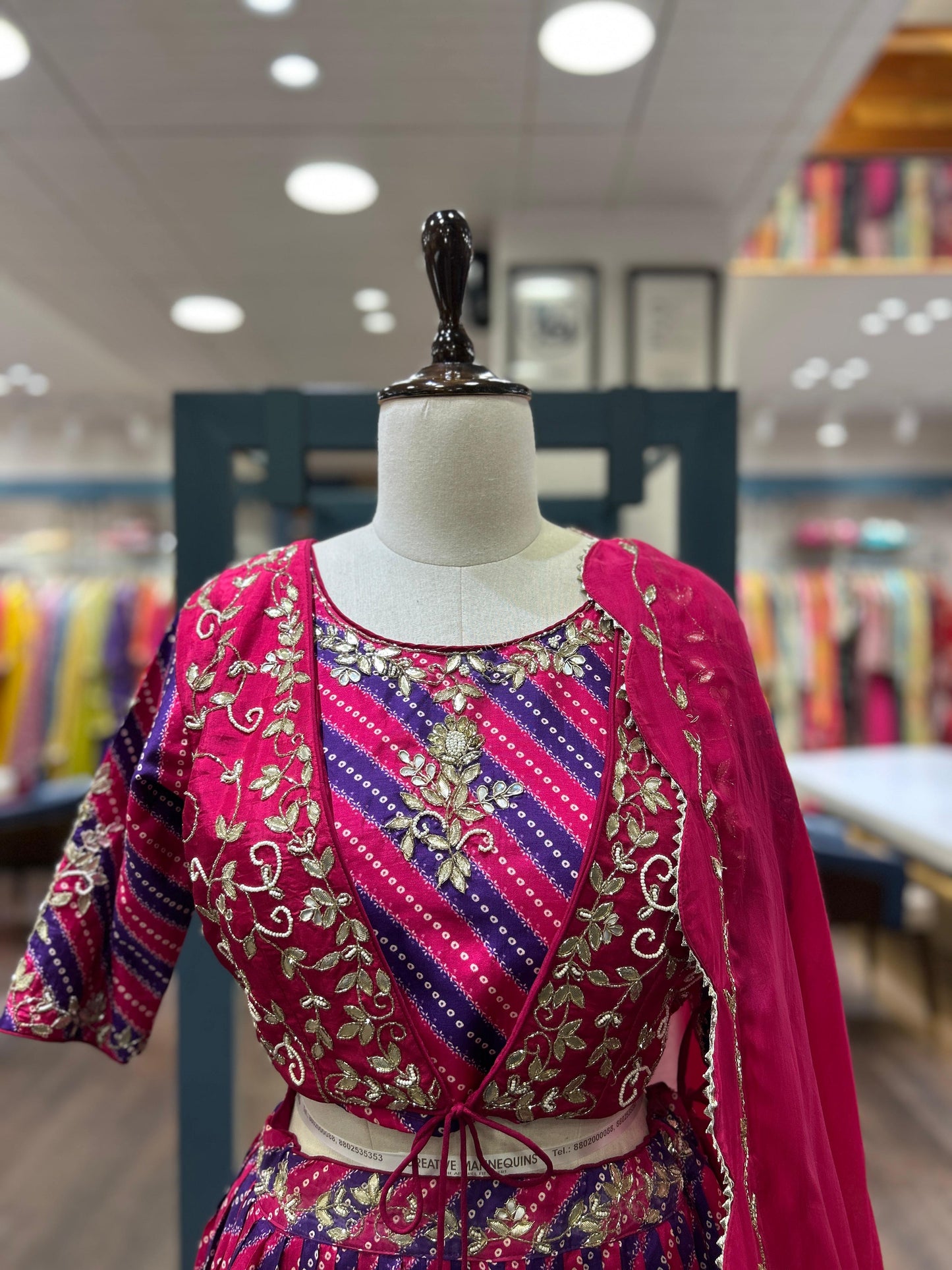Lehenga Bandhani with gota silk blouse( orange & pink )
