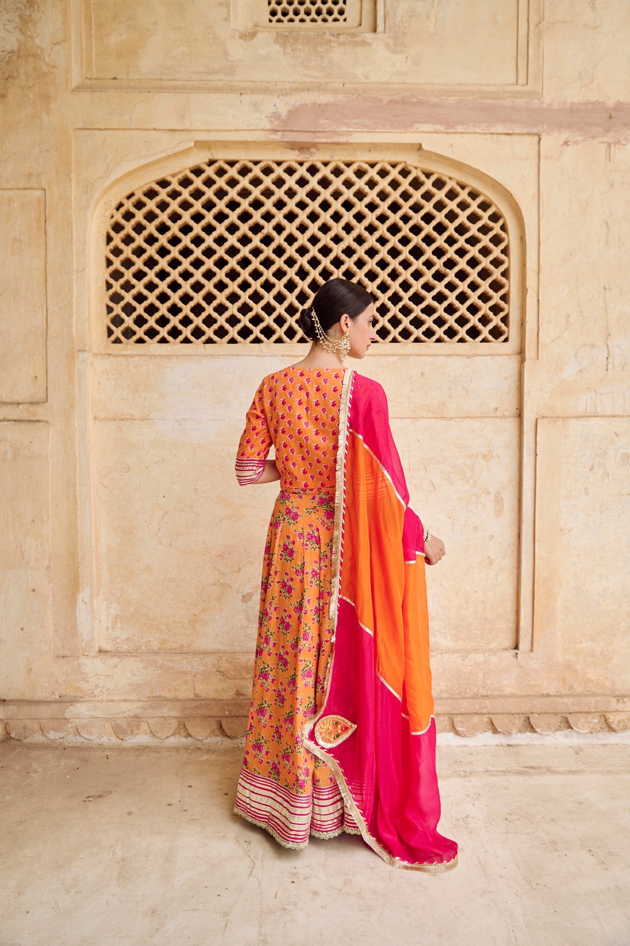 Orange Cotton Gota Work Lehenga Set with Dupatta