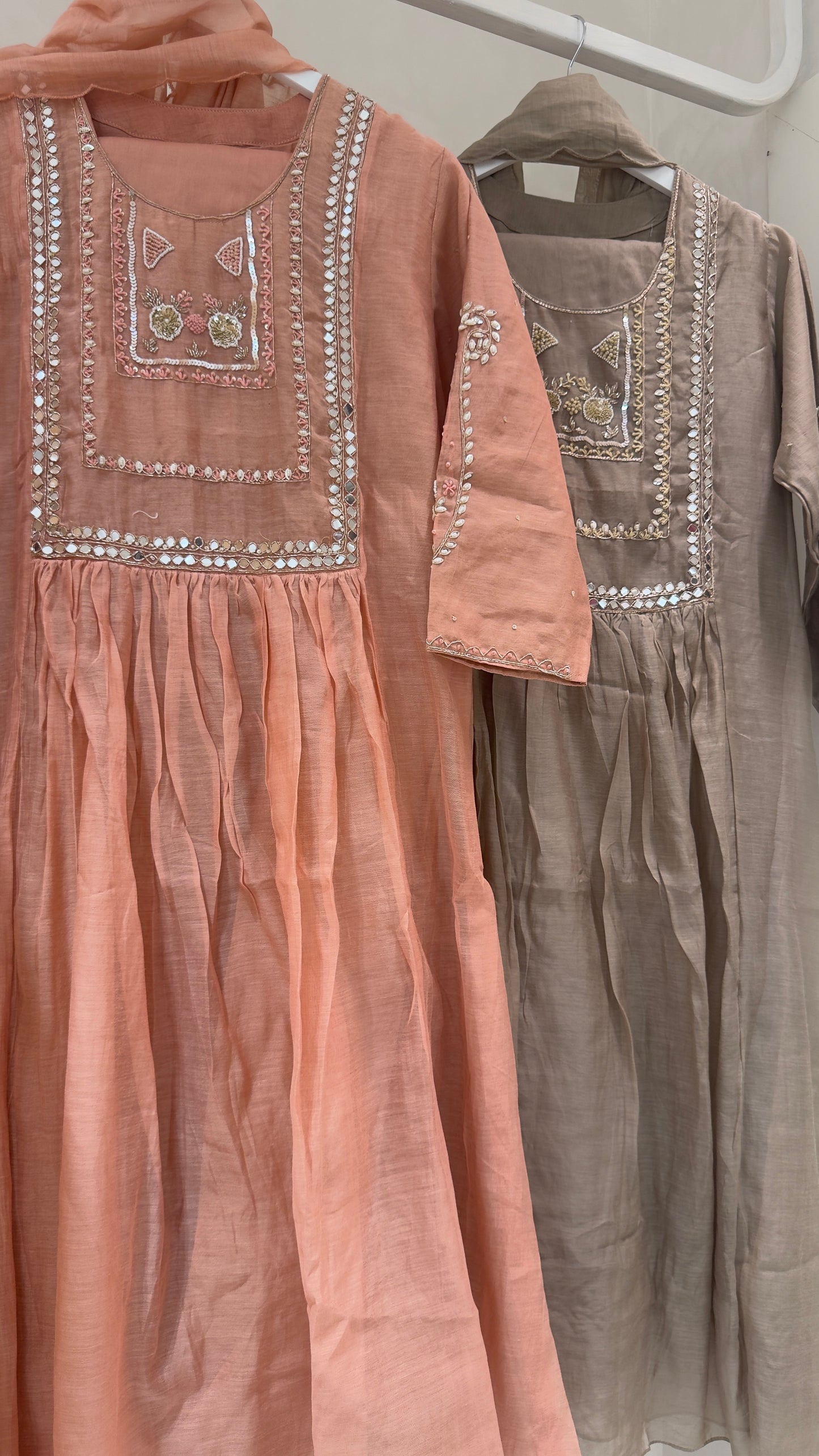 Ethnic Moti work & mirror handwork mul chandari suit