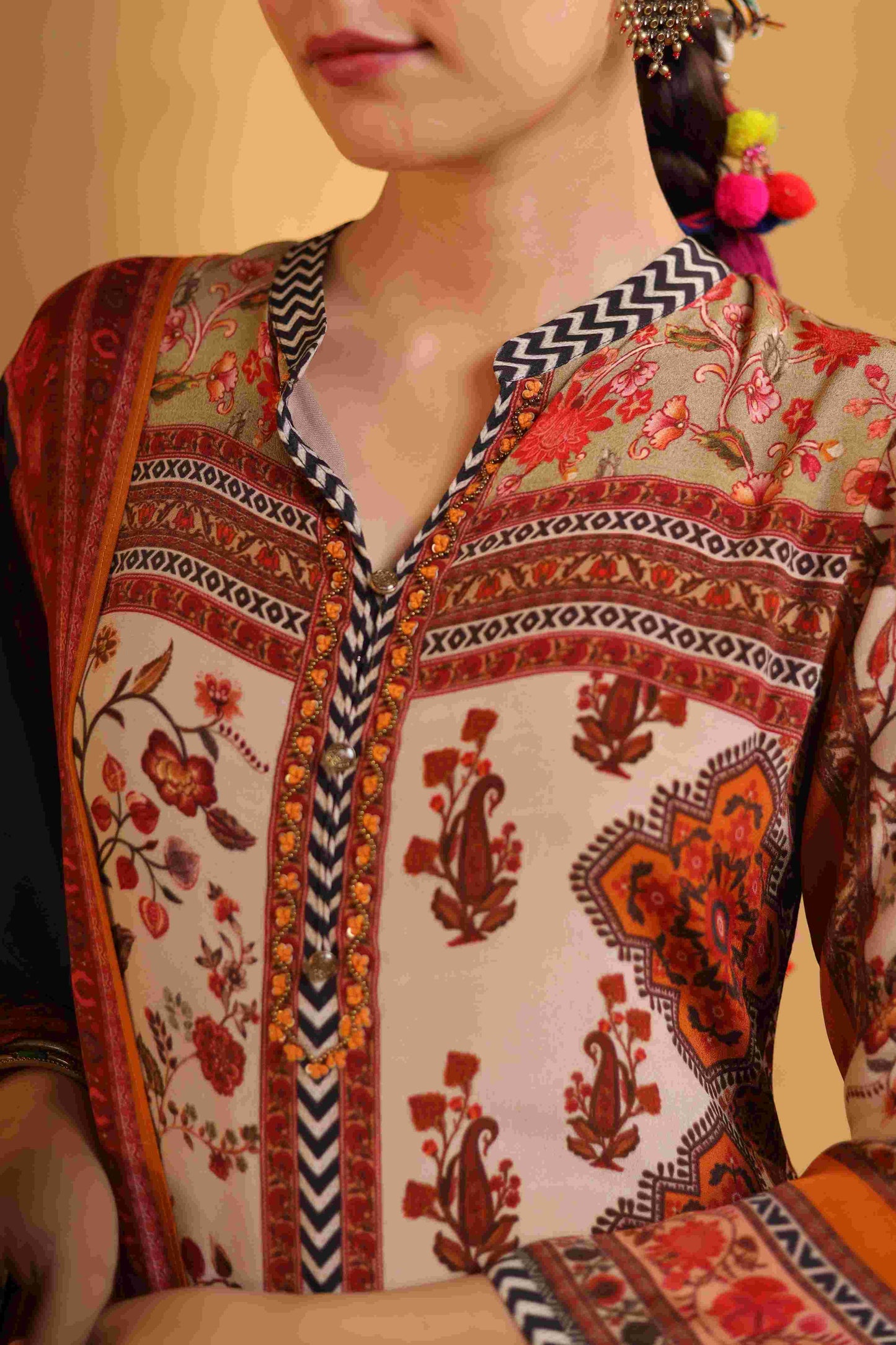 Designer pure muslin silk kurta Dupatta with crepe zig zag pants