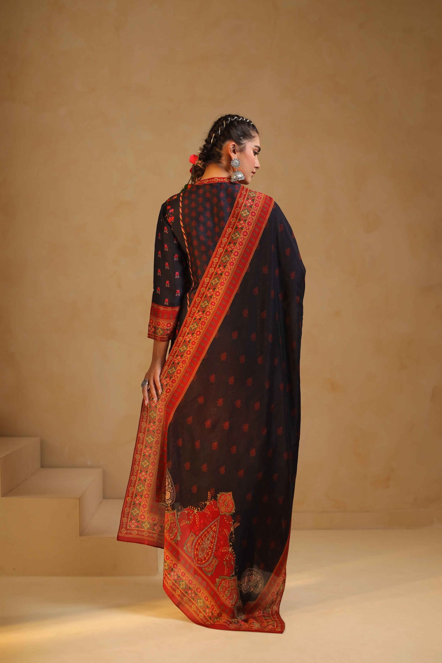 Black premium digit print silk suit with silk bottom and soft silk dupatta with cotton lining kurta