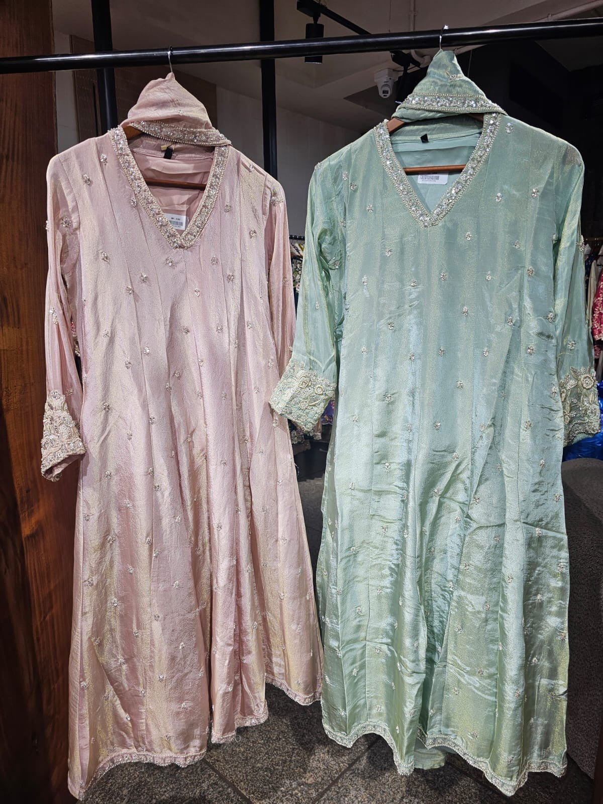 Pure tissue Anarkali with handwork