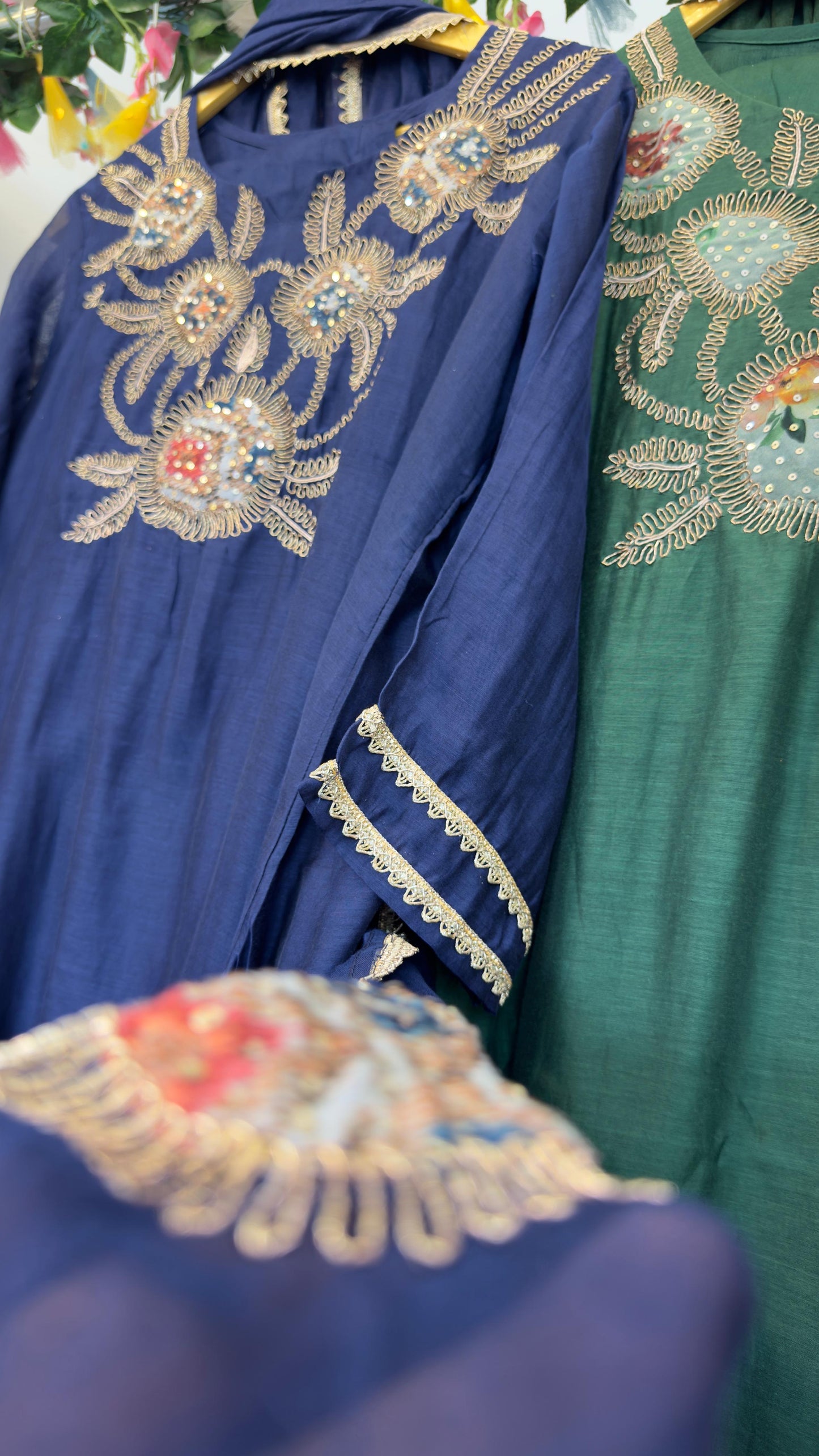 Darky mul chandari suit with elegant work on kurta & dup with cotton silk pants