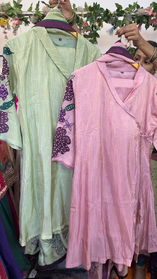 Angrakh tissue short kurta divider set with heavy duppat set