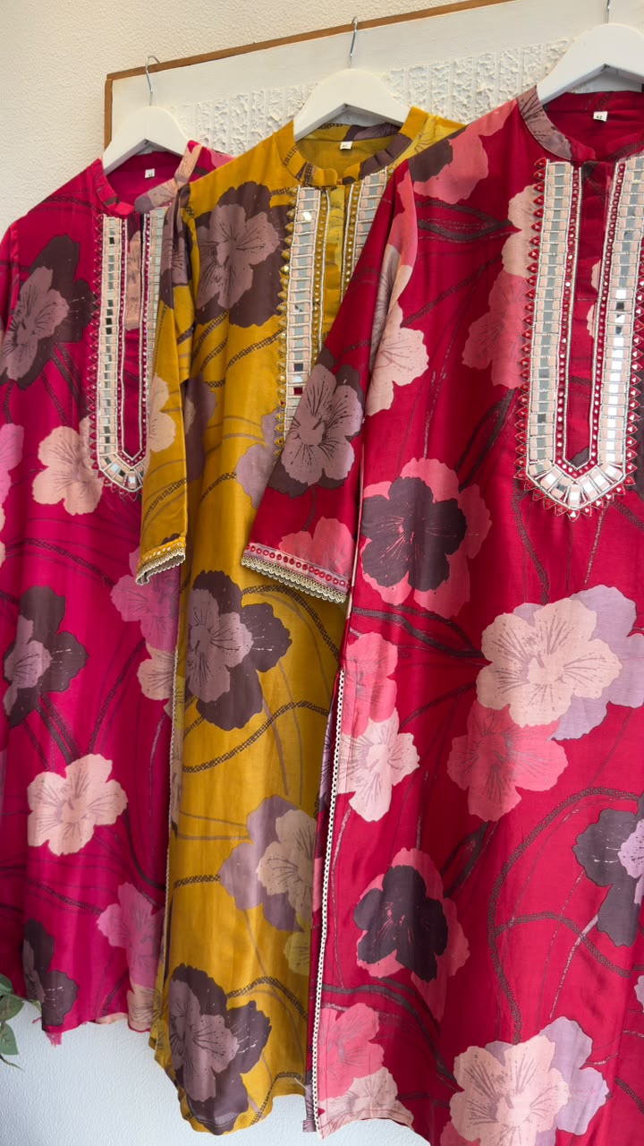 Digit print pure chandari silk kurta pant